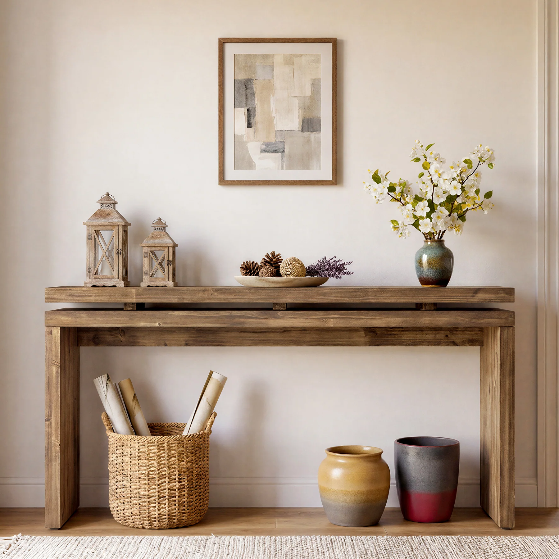 Solid Wood Console Table, 63" Farmhouse Sofa Table Behind Couch for Entryway - Image 4