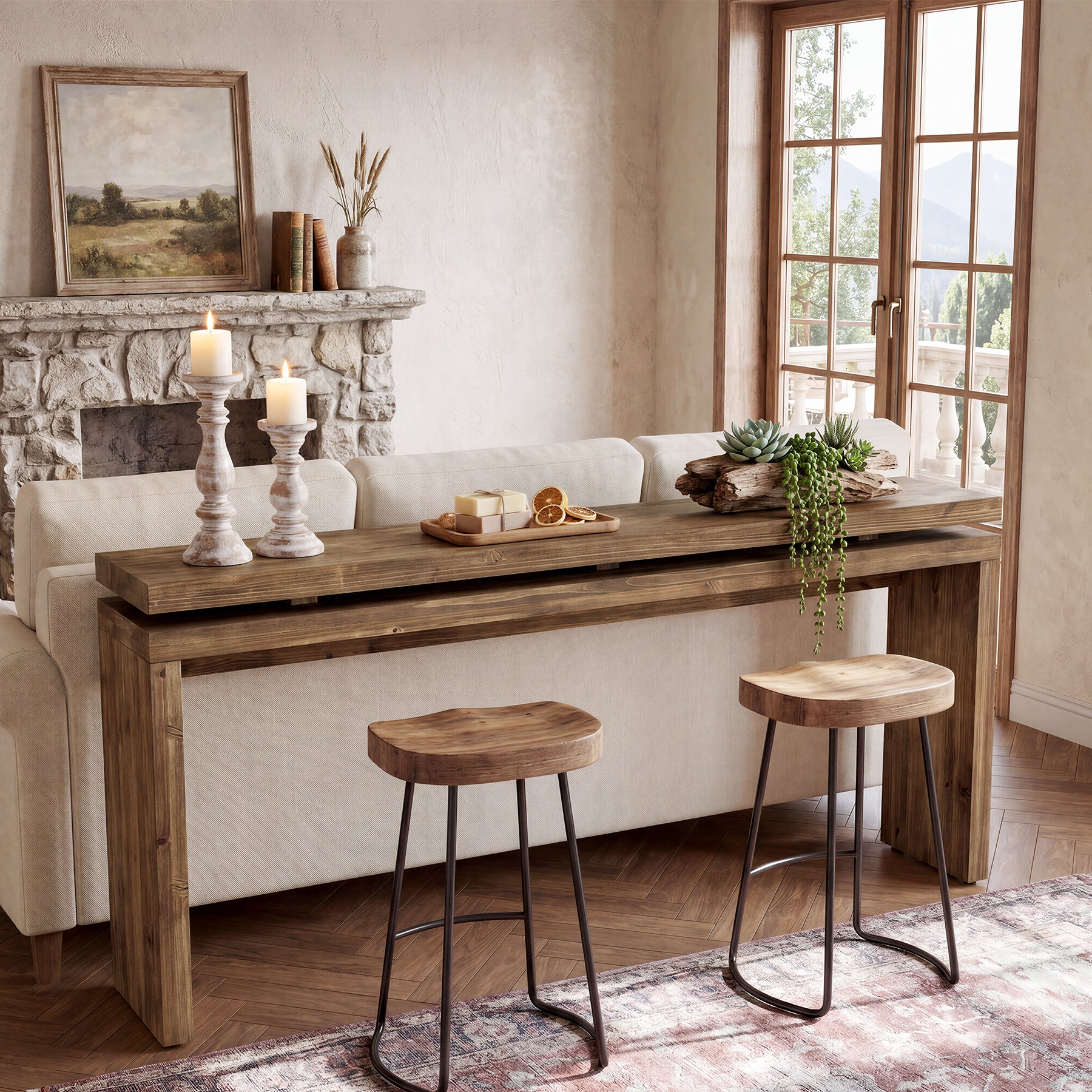 Solid Wood Console Table, 63" Farmhouse Sofa Table Behind Couch for Entryway - Image 5