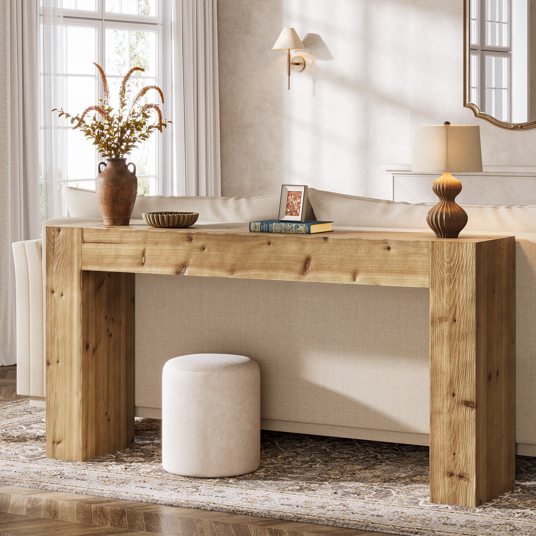 63" Console Table, Solid Wood Farmhouse Sofa Foyer Table for Entryway - Image 4