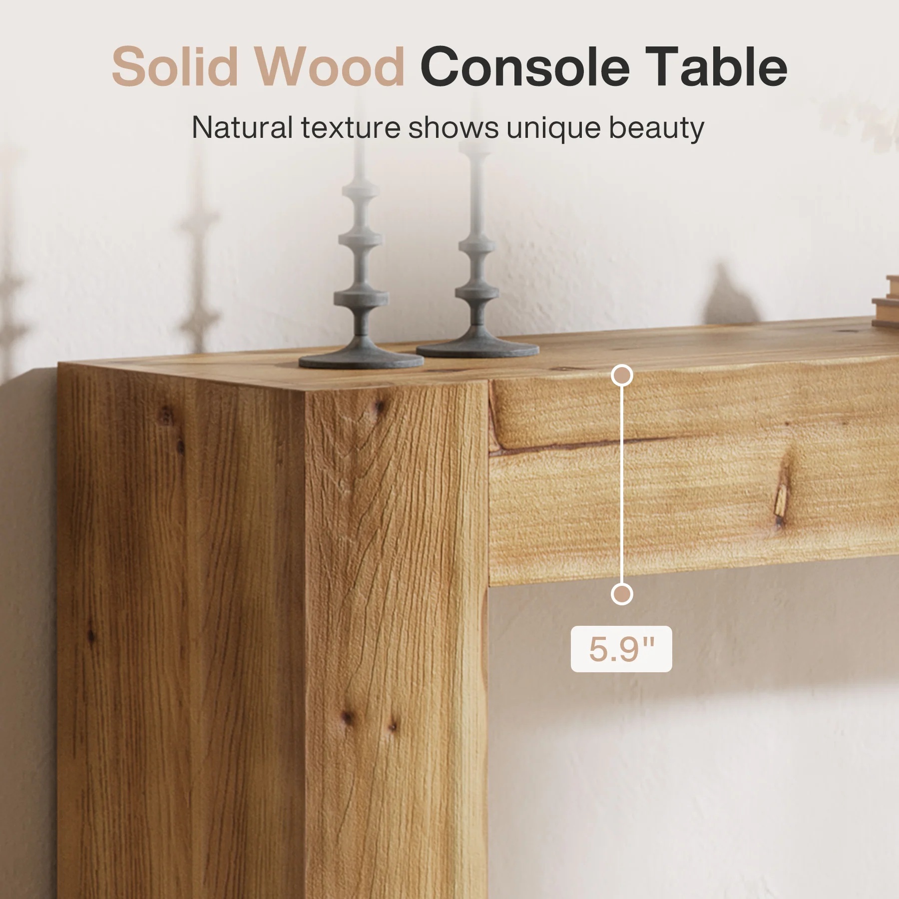 63" Console Table, Solid Wood Farmhouse Sofa Foyer Table for Entryway - Image 5