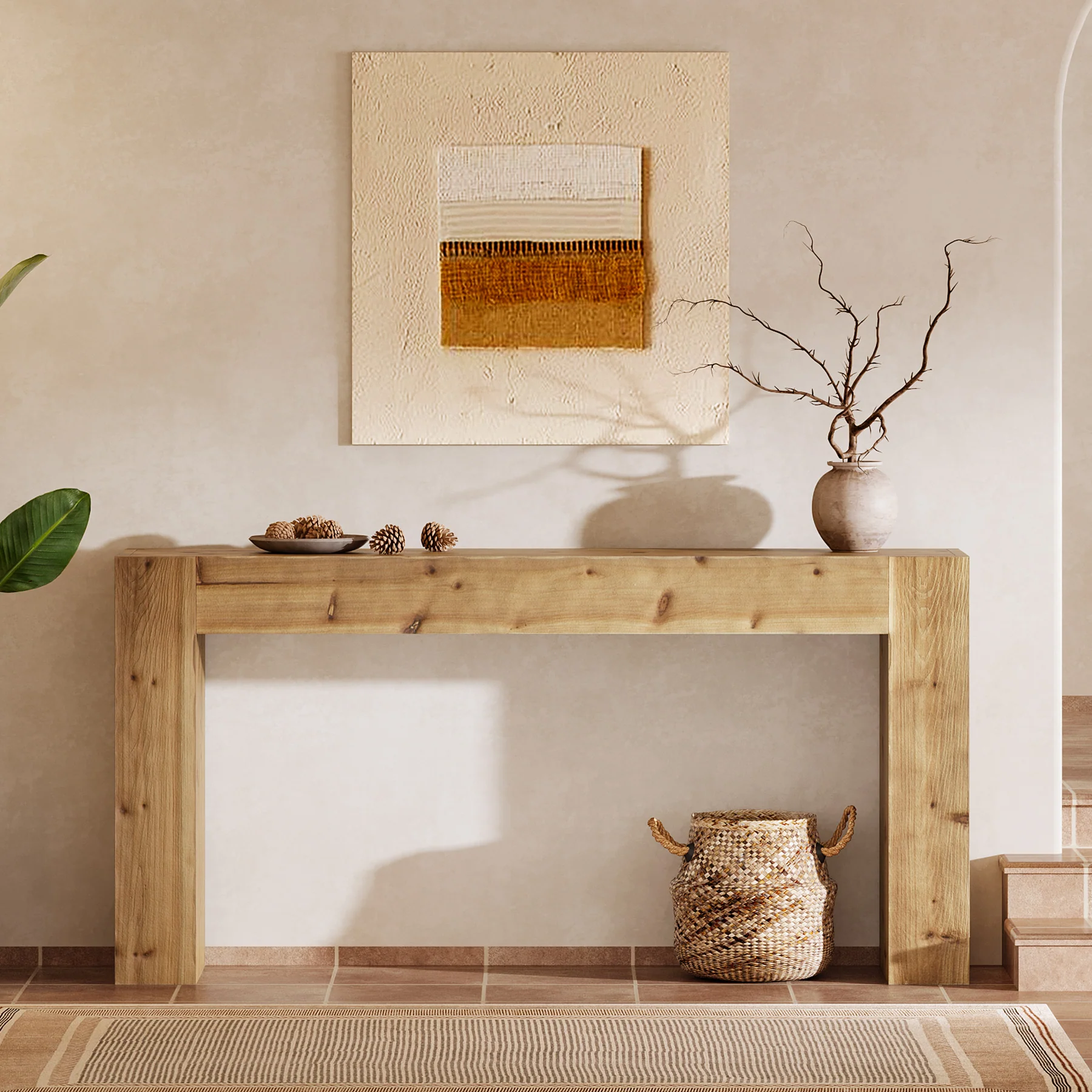 63" Console Table, Solid Wood Farmhouse Sofa Foyer Table for Entryway - Image 7