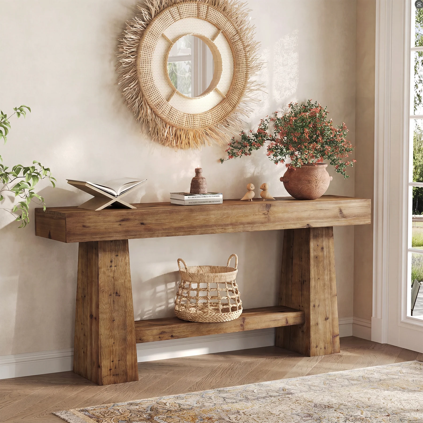 Solid Wood Console Table, 63" Wooden Entryway Sofa Table with Storage - Image 11