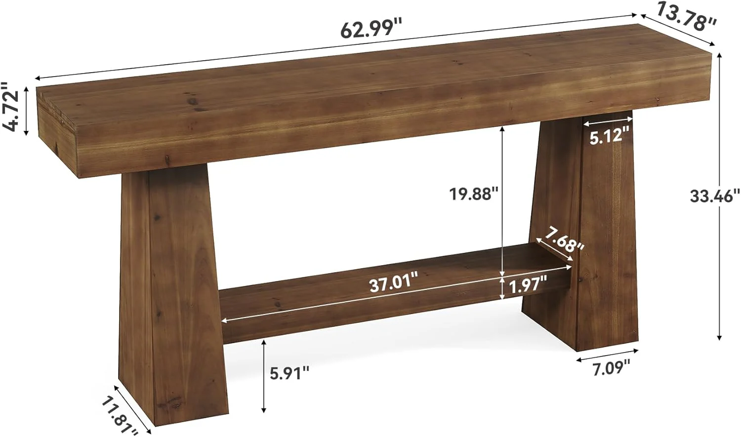 Solid Wood Console Table, 63" Wooden Entryway Sofa Table with Storage - Image 2