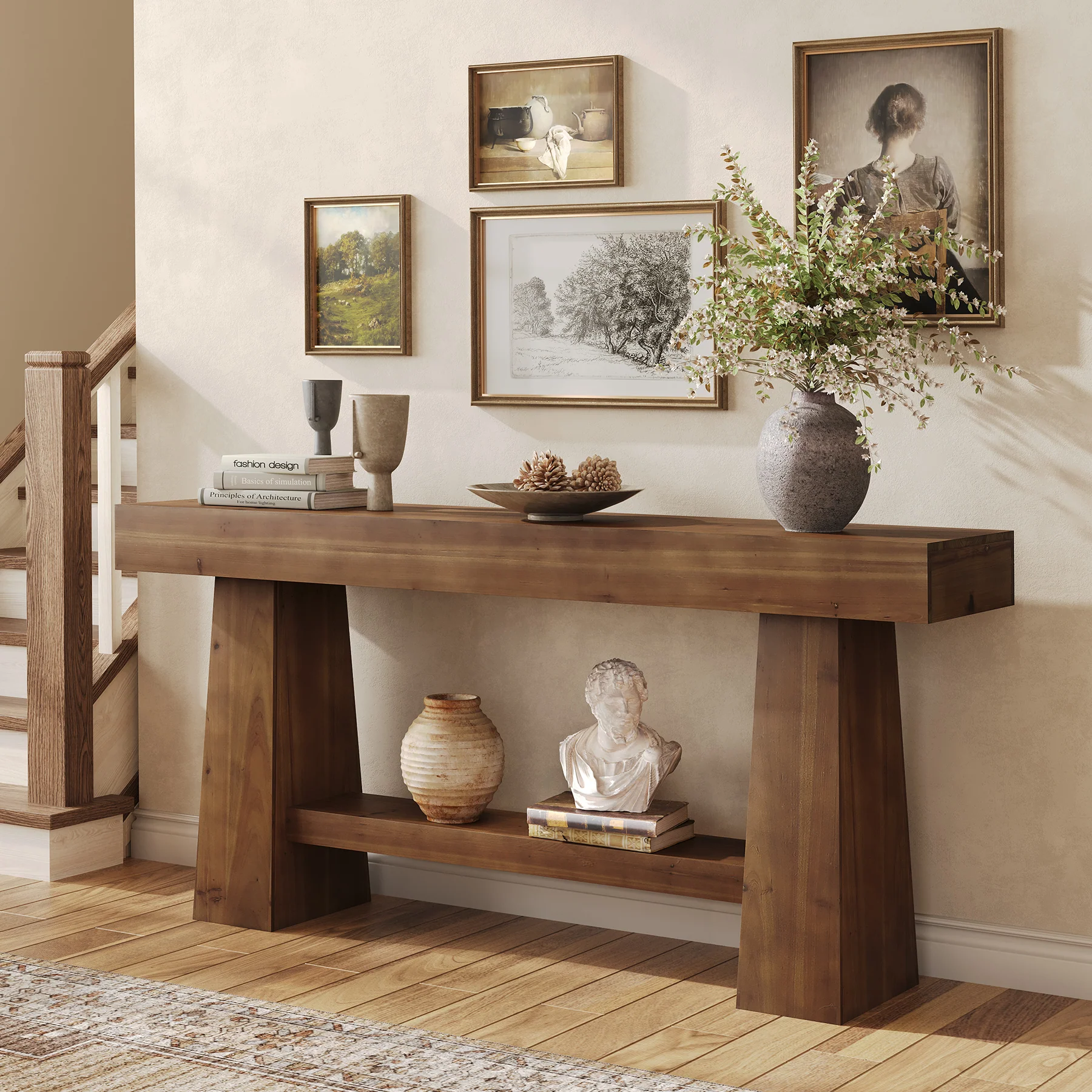 Solid Wood Console Table, 63" Wooden Entryway Sofa Table with Storage - Image 3