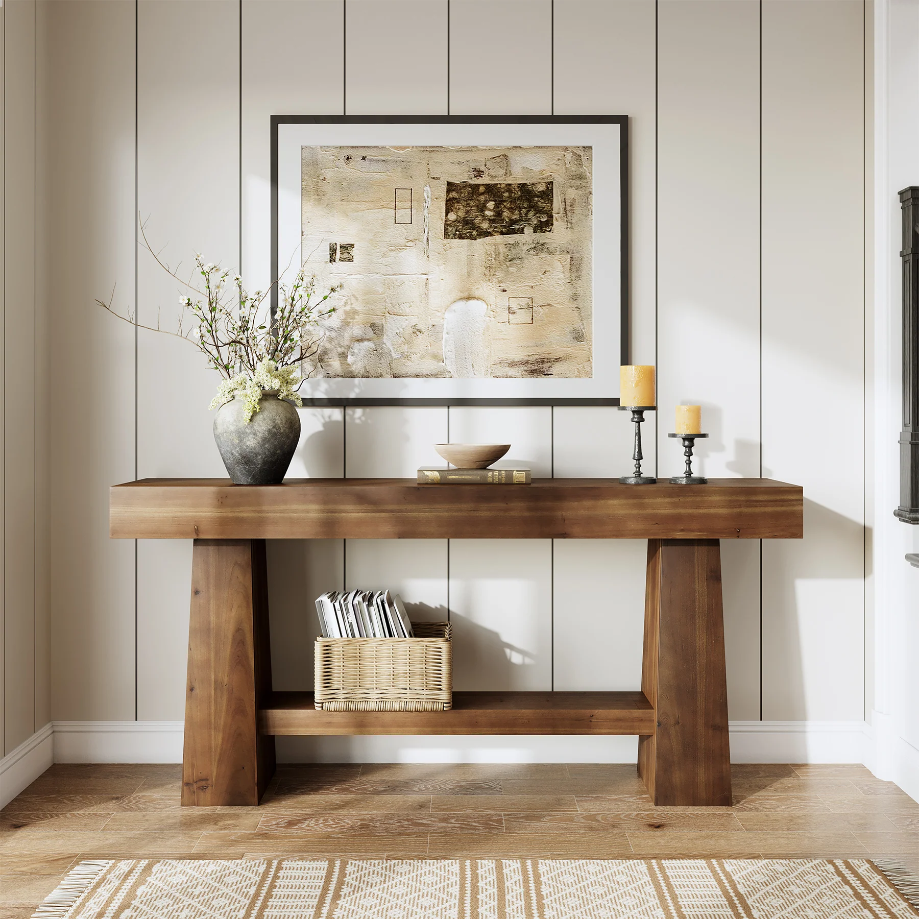 Solid Wood Console Table, 63" Wooden Entryway Sofa Table with Storage - Image 4