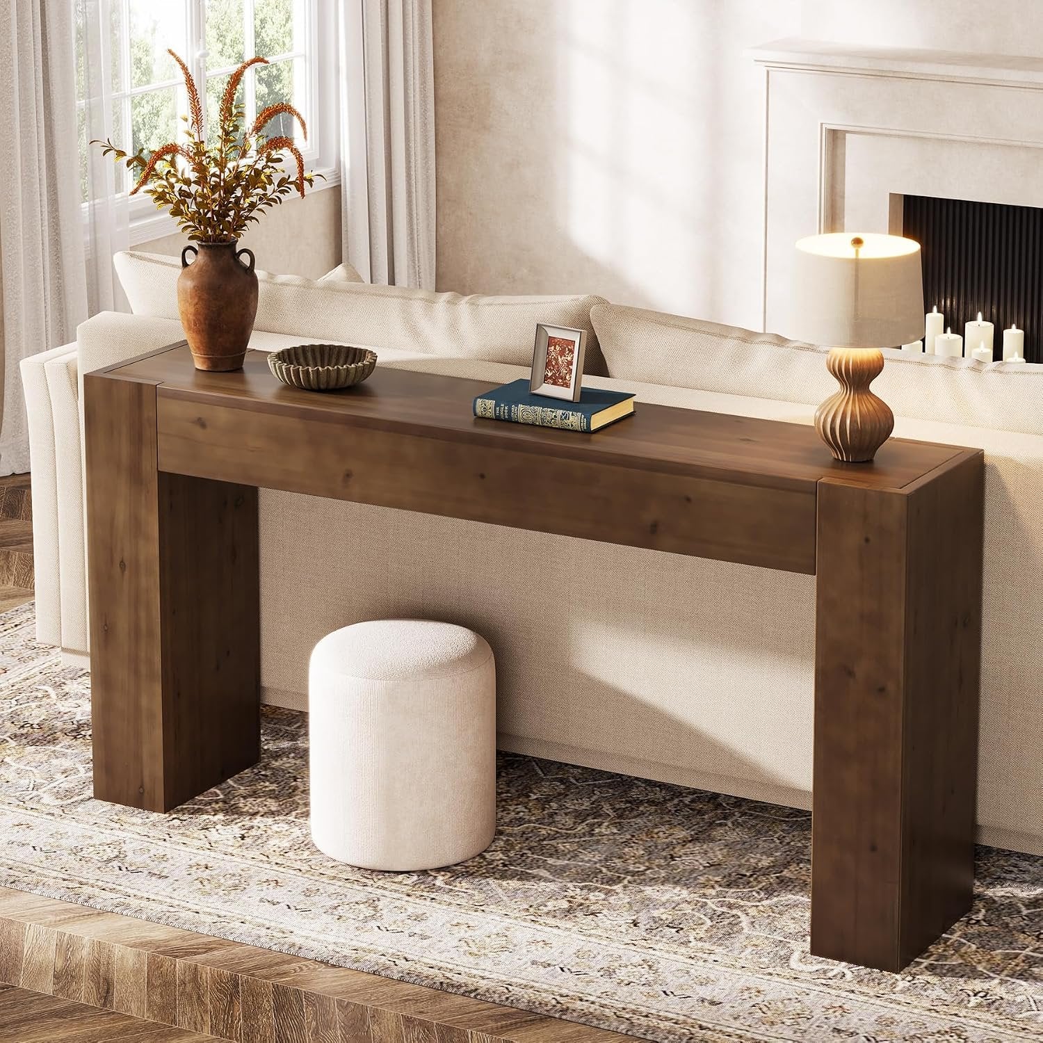 63"Solid Wood Console Table, Farmhouse Sofa Table Behind Couch for Entryway - Image 3