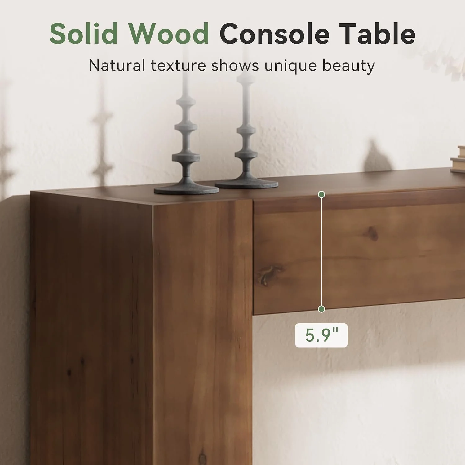 63"Solid Wood Console Table, Farmhouse Sofa Table Behind Couch for Entryway - Image 4
