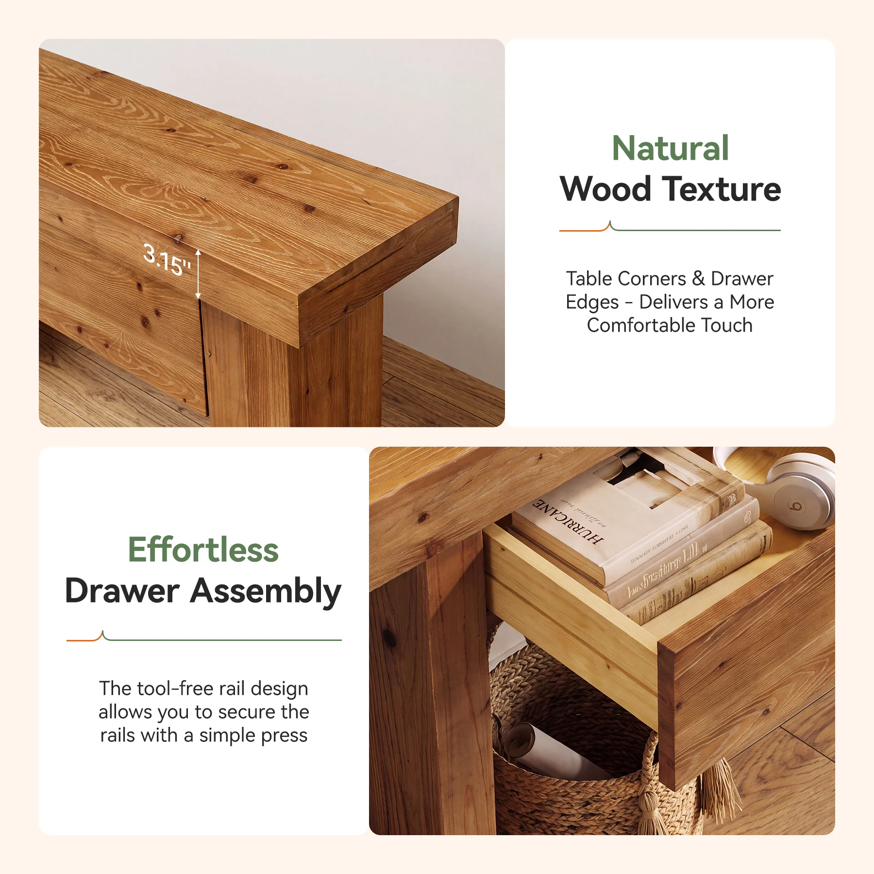 Solid Wood Console Table with 2 Drawers, 63" Farmhouse Entryway Sofa Table Behind Couch - Image 7