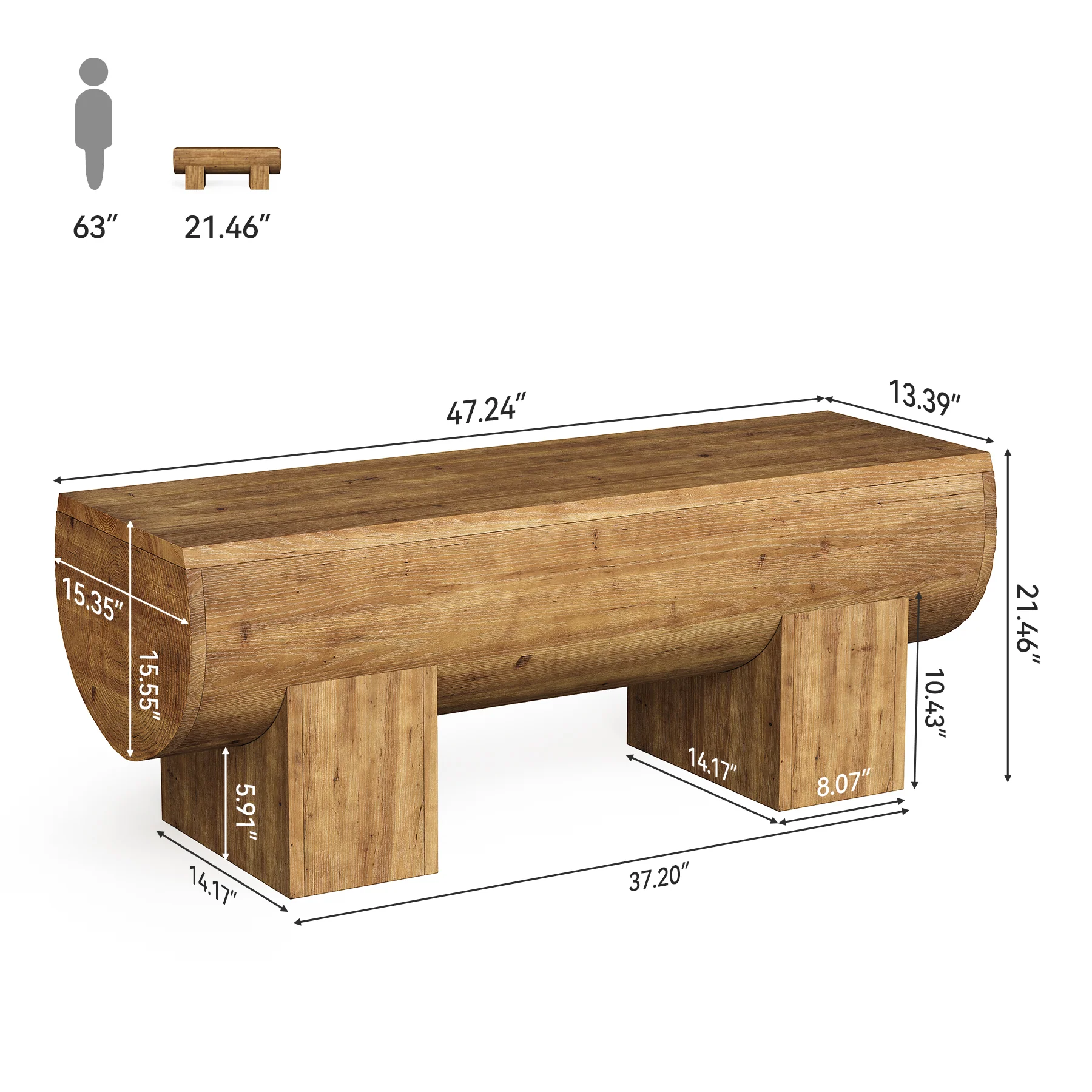 Solid Wood Dining Bench, 47" Farmhouse Kitchen Bench for Dining Room - Image 2