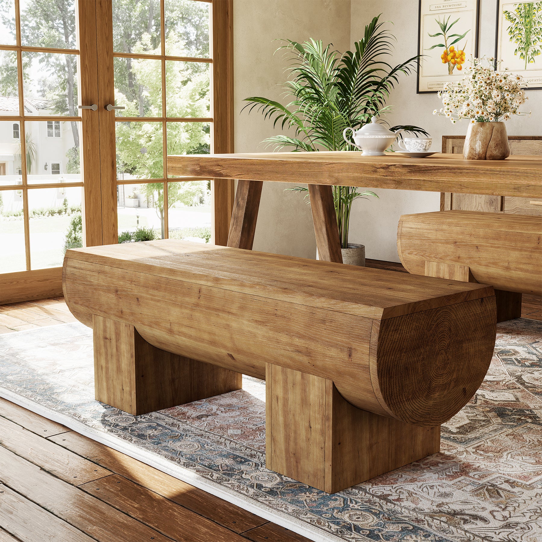 Solid Wood Dining Bench, 47" Farmhouse Kitchen Bench for Dining Room - Image 3