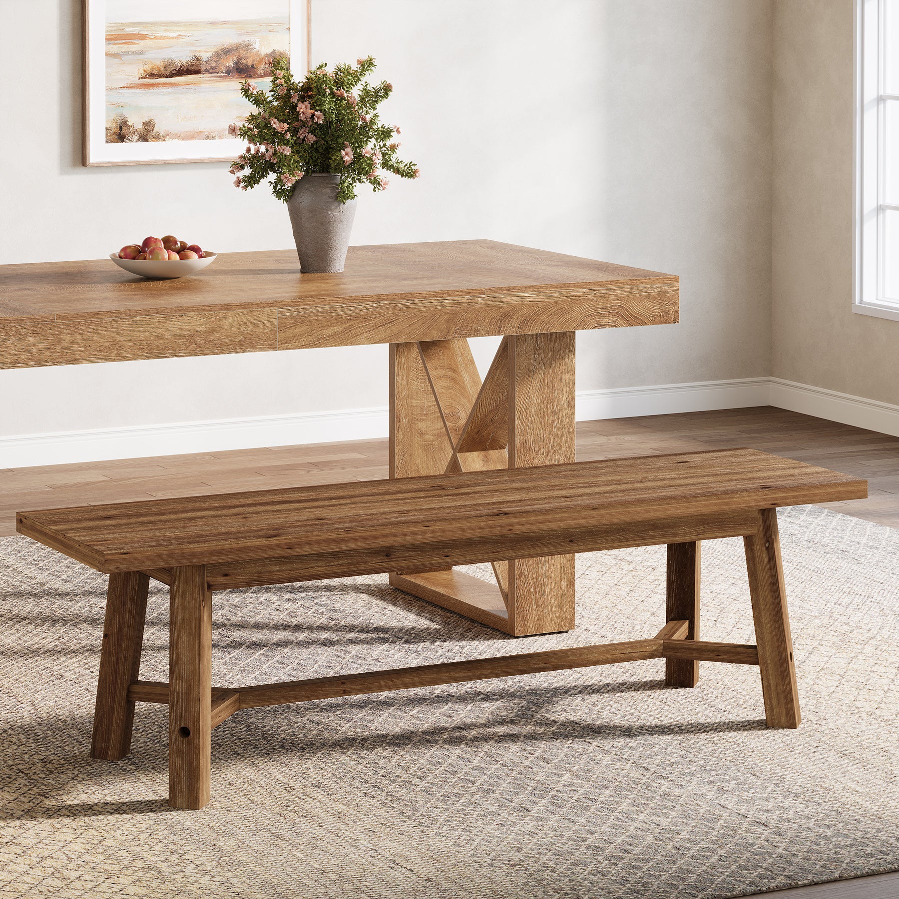 Solid Wood Dining Bench, 55.12" Kitchen Bench with Strengthened Legs - Image 10