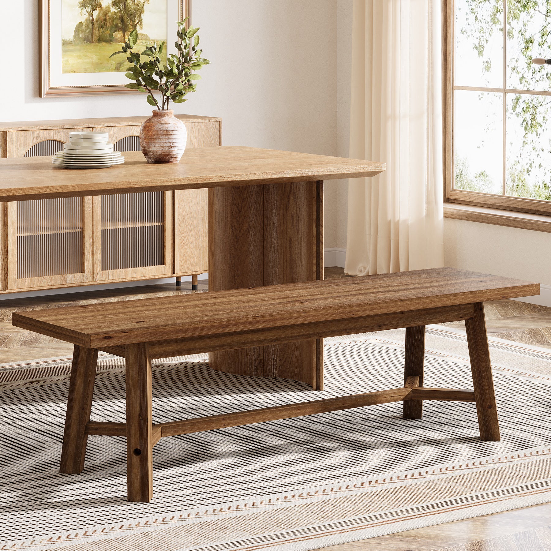 Solid Wood Dining Bench, 55.12" Kitchen Bench with Strengthened Legs - Image 11