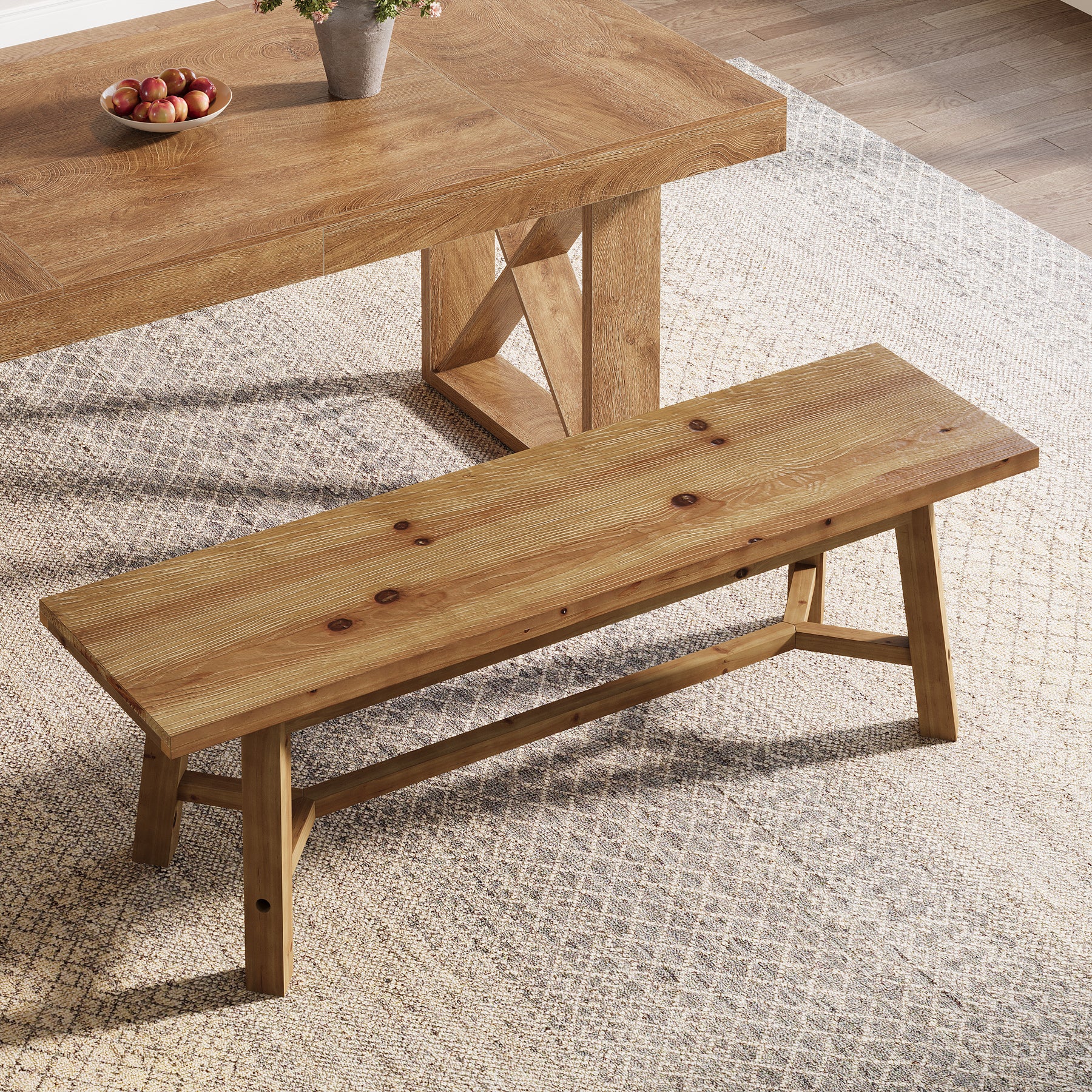 Solid Wood Dining Bench, 55.12" Kitchen Bench with Strengthened Legs - Image 4