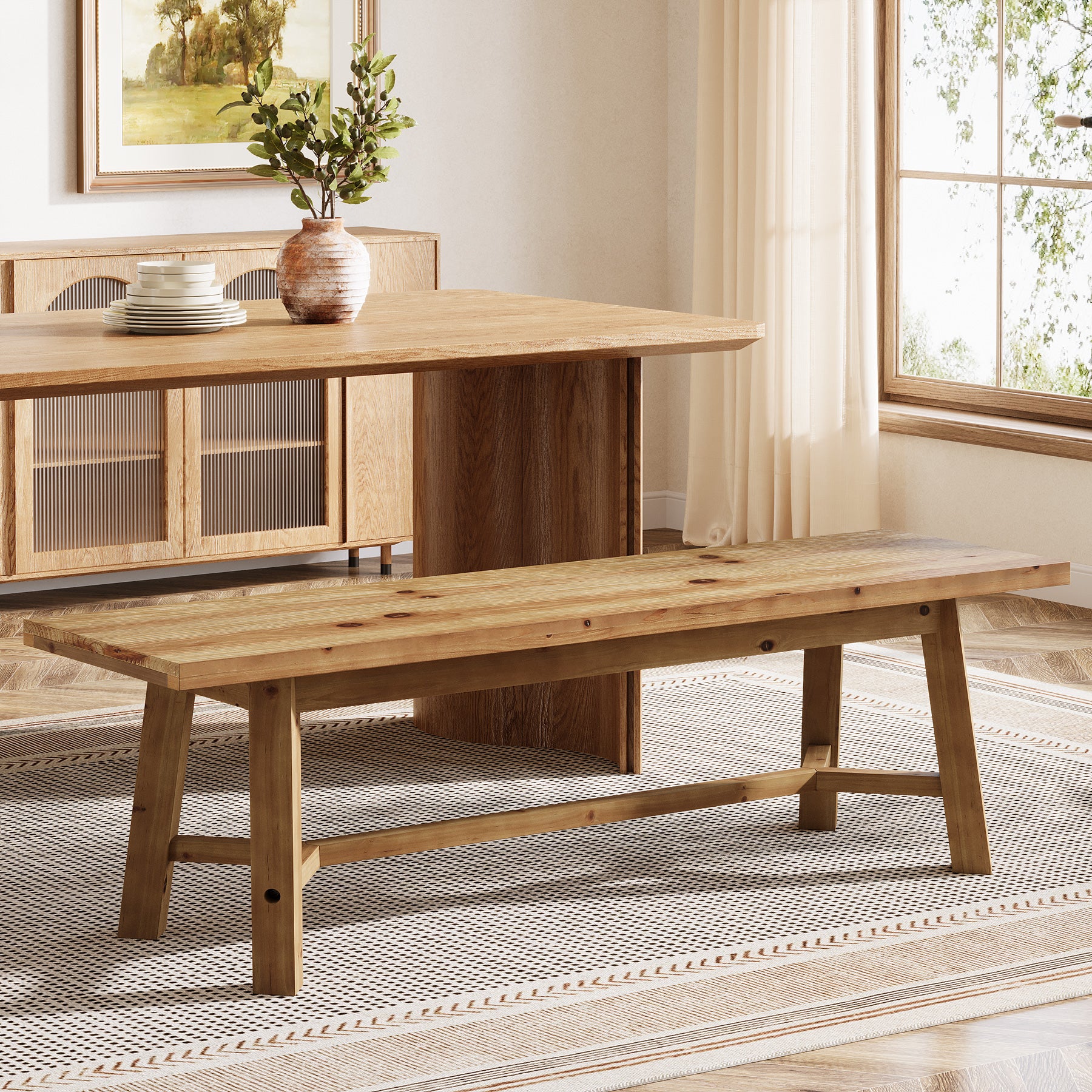 Solid Wood Dining Bench, 55.12" Kitchen Bench with Strengthened Legs - Image 5