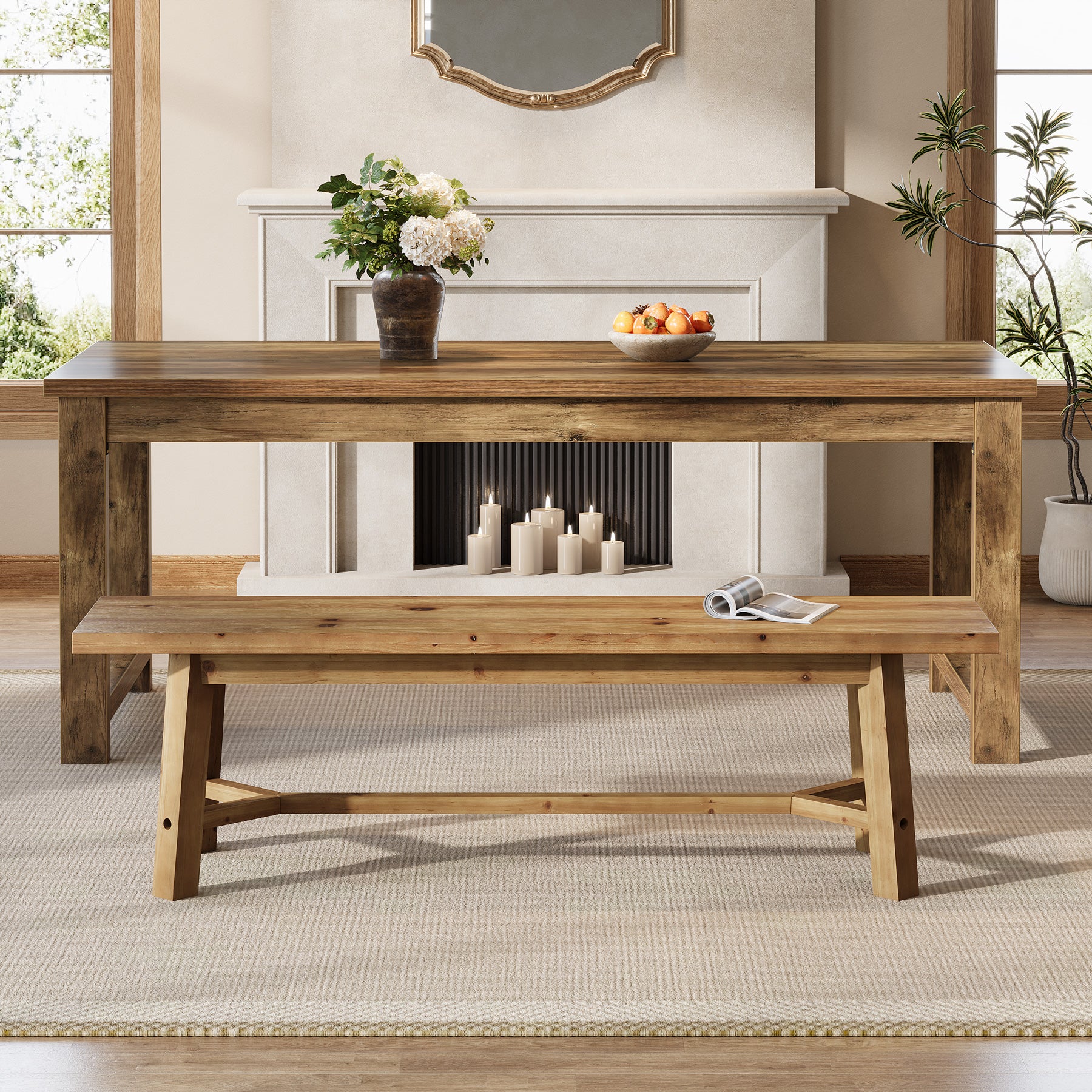 Solid Wood Dining Bench, 55.12" Kitchen Bench with Strengthened Legs - Image 6