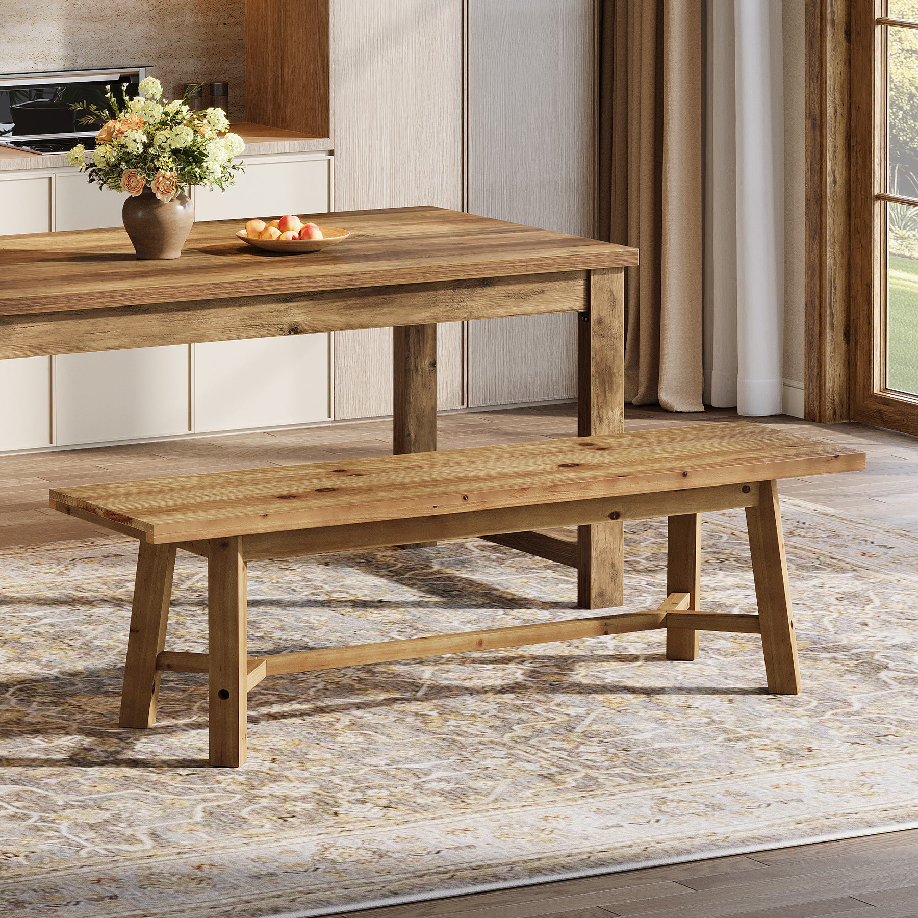 Solid Wood Dining Bench, 55.12" Kitchen Bench with Strengthened Legs - Image 7