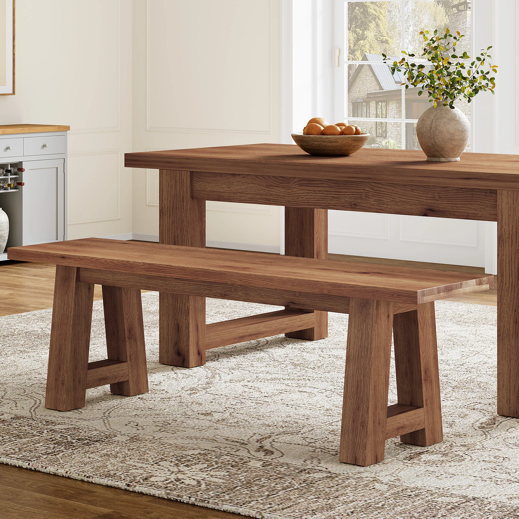 Solid Wood Dining Bench, 55" Entryway Bench with A-Shaped Legs - Image 3