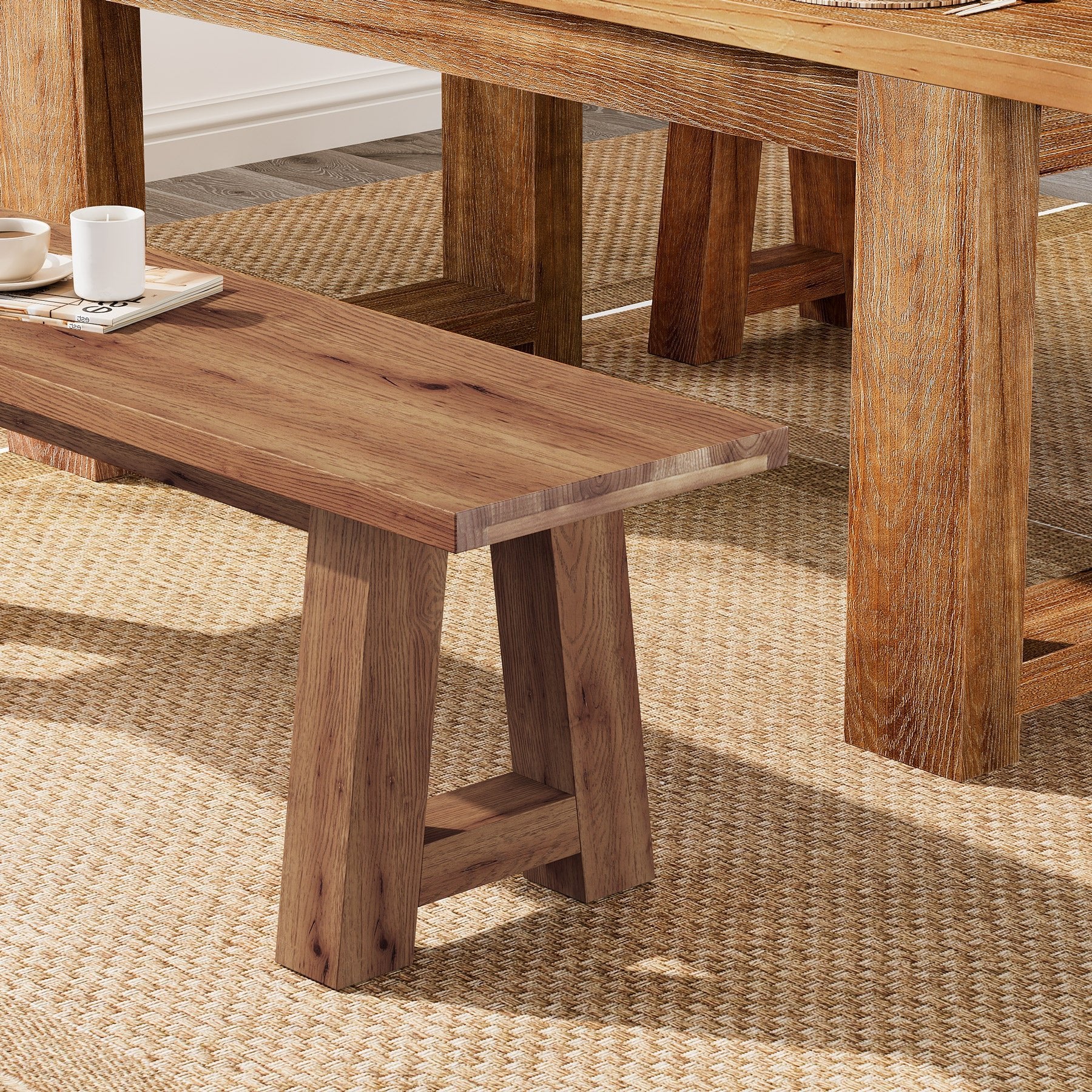 Solid Wood Dining Bench, 55" Entryway Bench with A-Shaped Legs - Image 6
