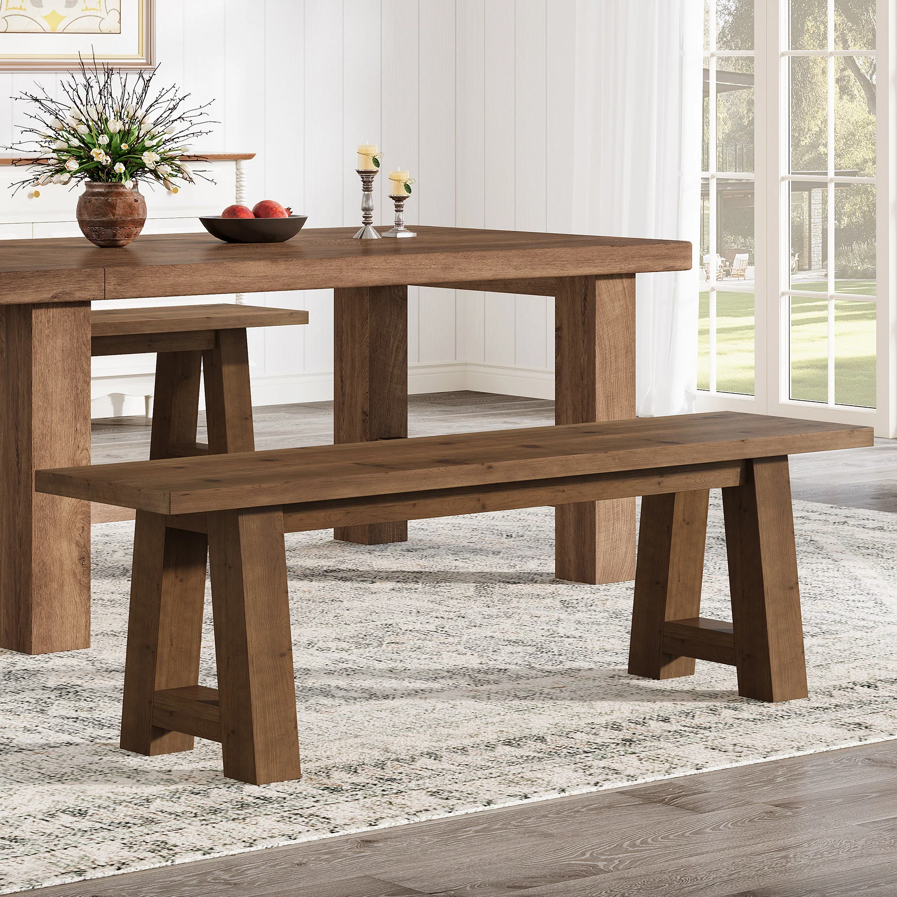 Solid Wood Dining Bench, 55" Entryway Bench with A-Shaped Legs - Image 8