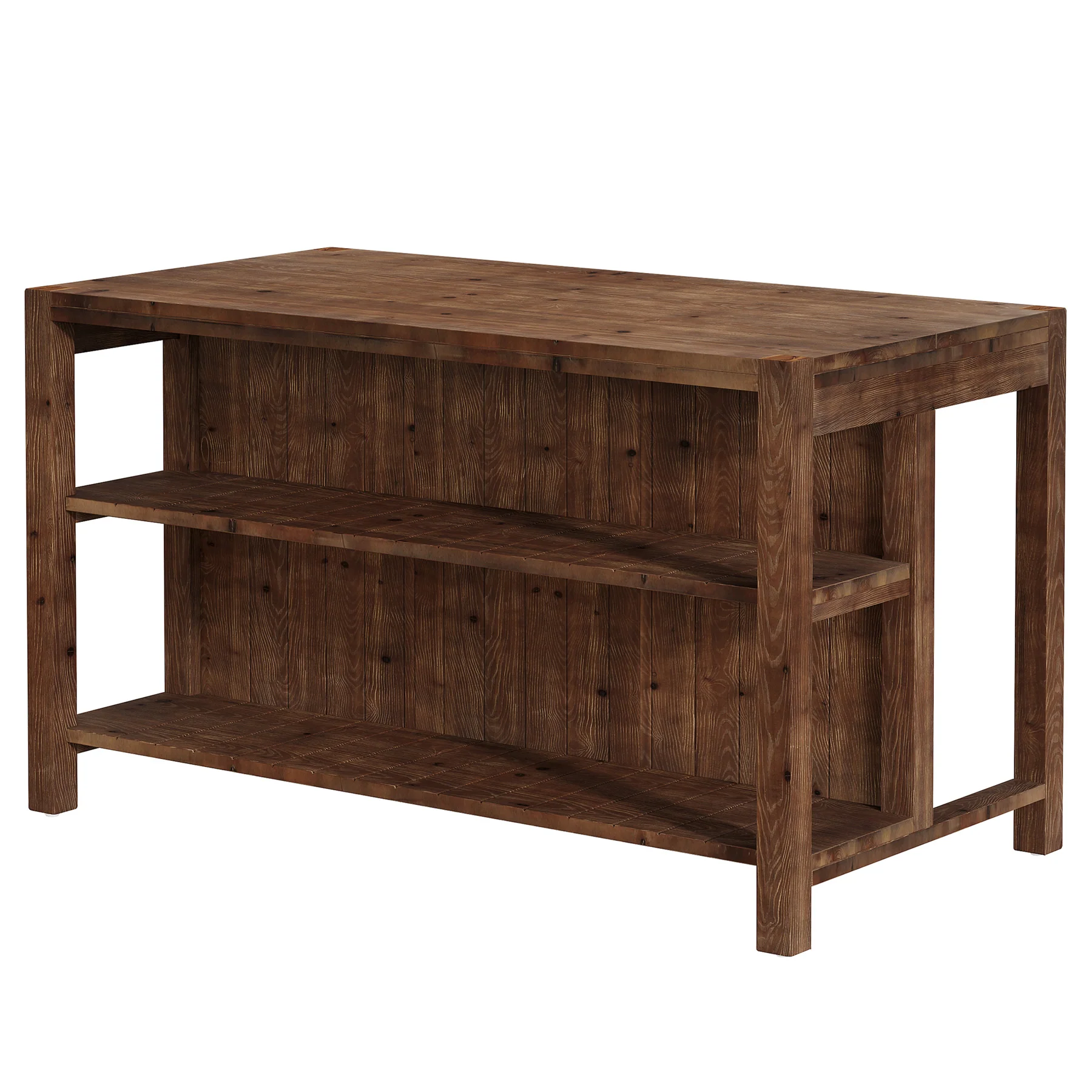 59" Farmhouse Kitchen Island, Solid Wood Dining Prep Table With 2 Open Storage Shelves - Image 11