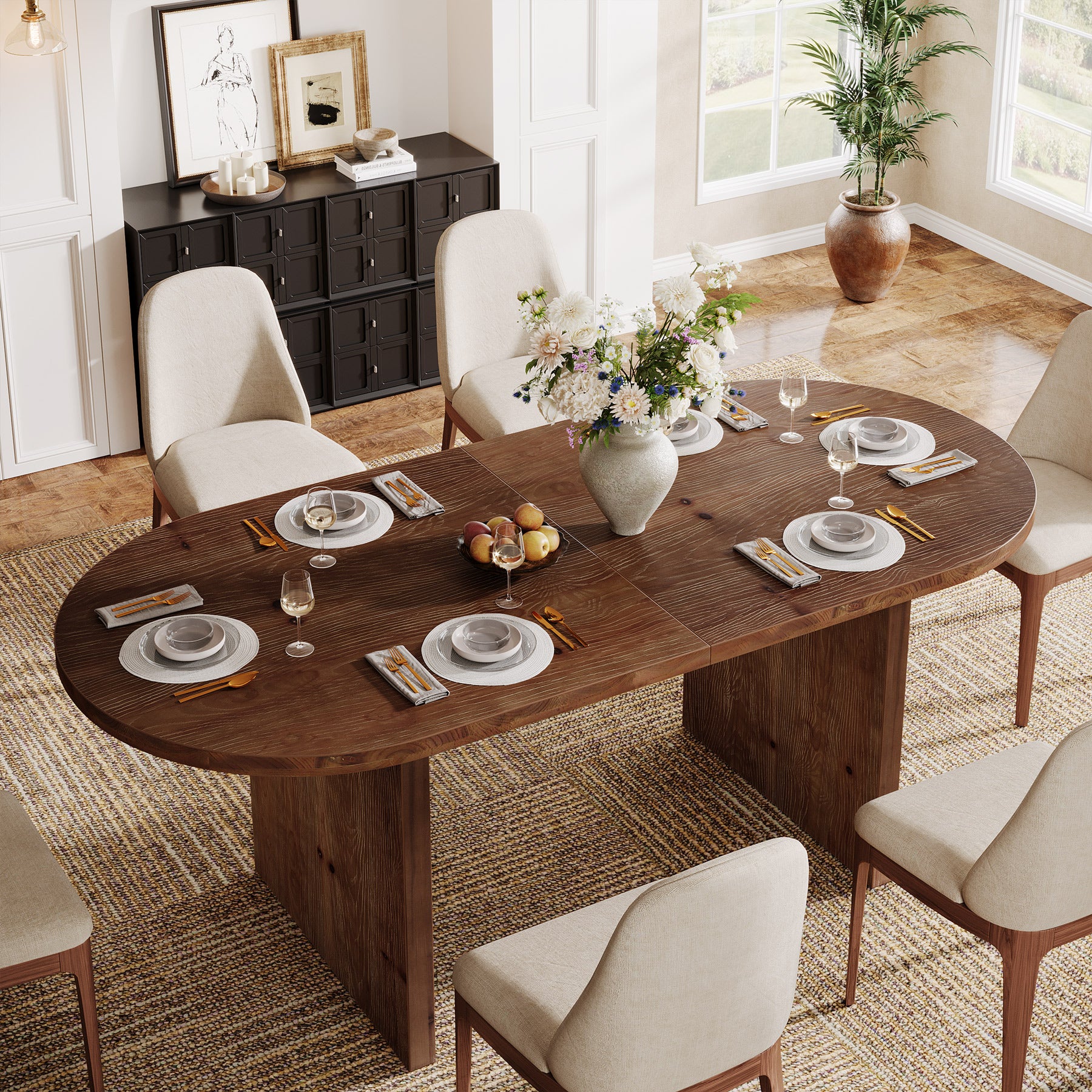 Solid Wood Dining Table, 63" Oval Kitchen Dinner Table for 4-6 - Image 3