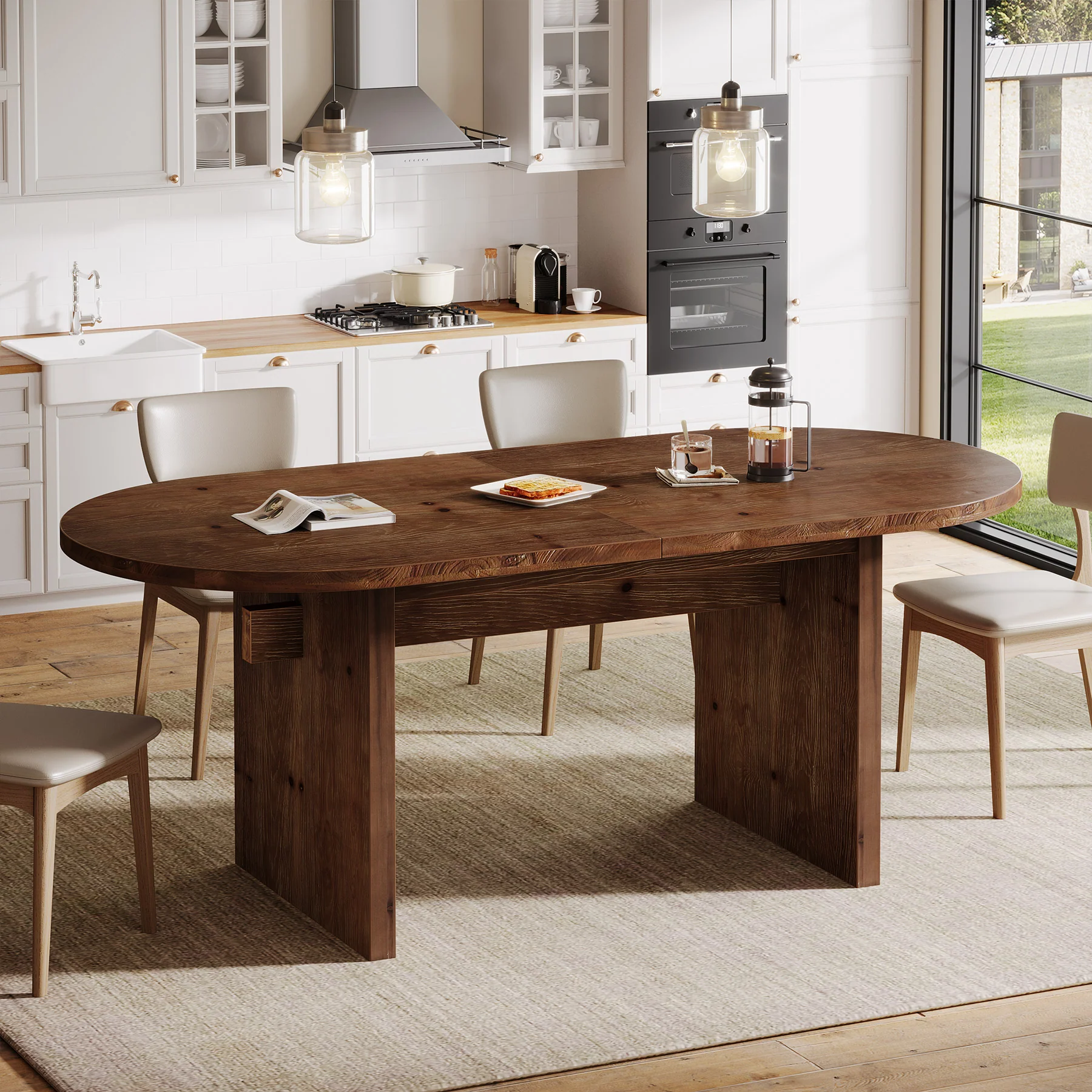 Solid Wood Dining Table, 63" Oval Kitchen Dinner Table for 4-6 - Image 5