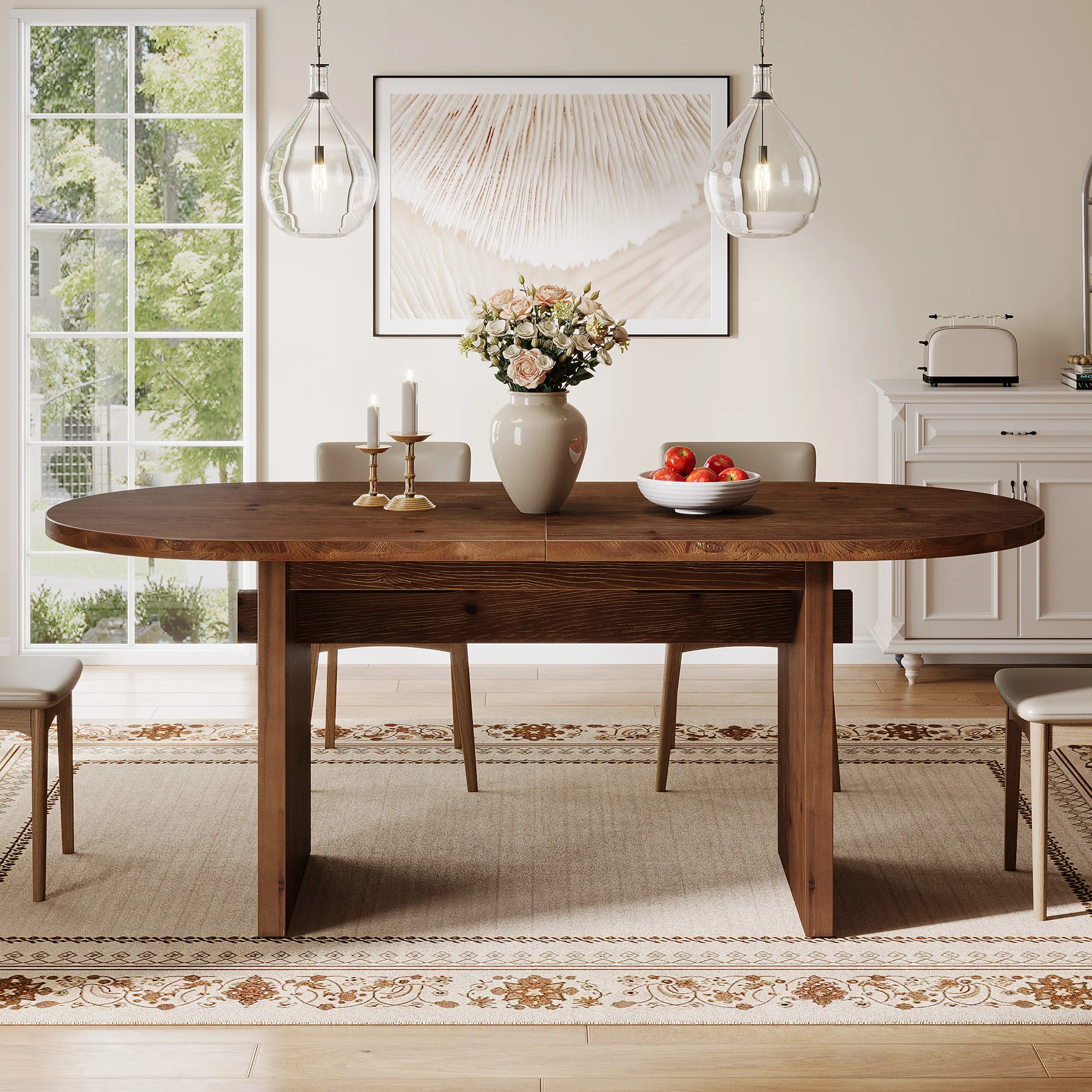 Solid Wood Dining Table, 63" Oval Kitchen Dinner Table for 4-6 - Image 6
