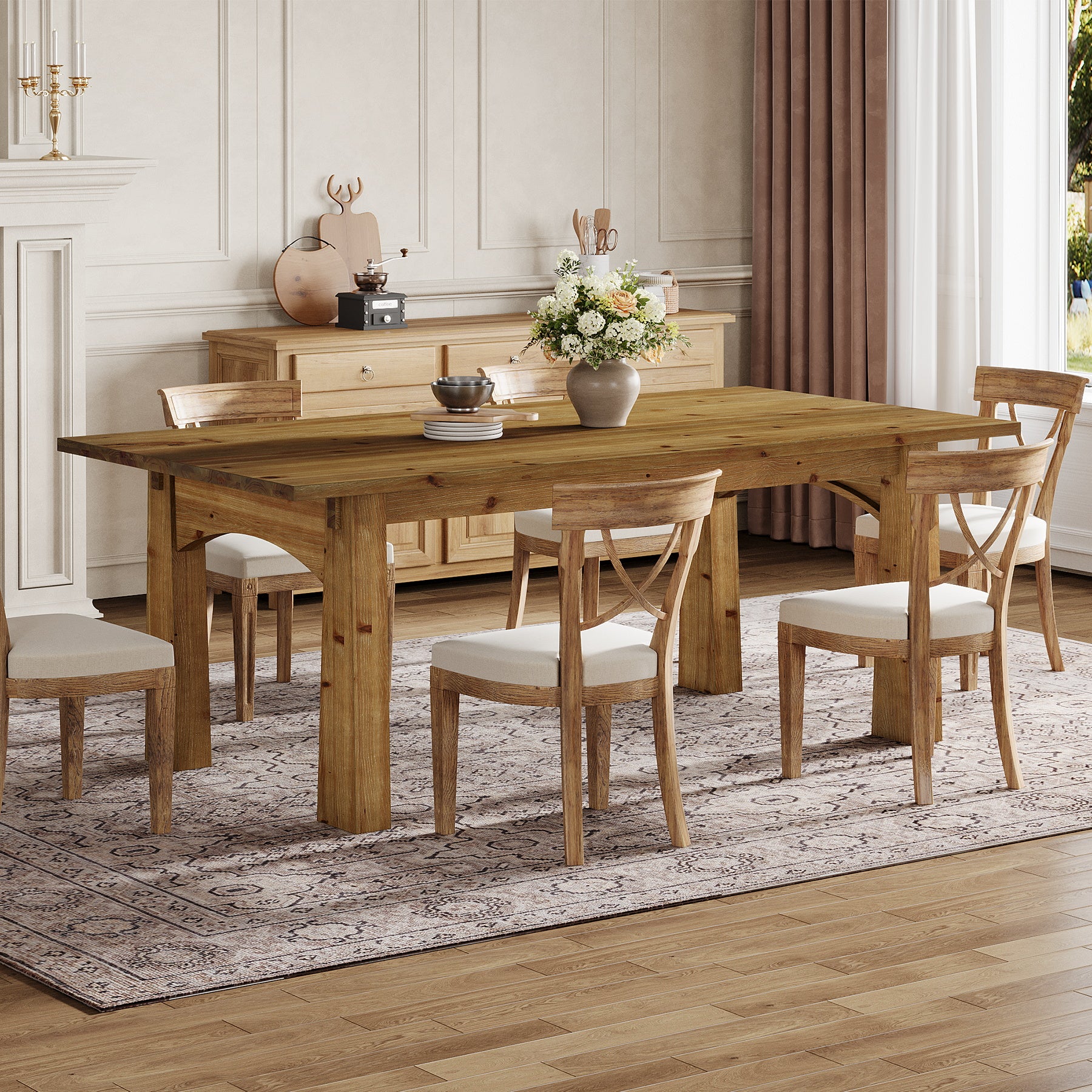 Solid Wood Dining Table, 63" Rectangular Kitchen Table for 4-6 People - Image 6