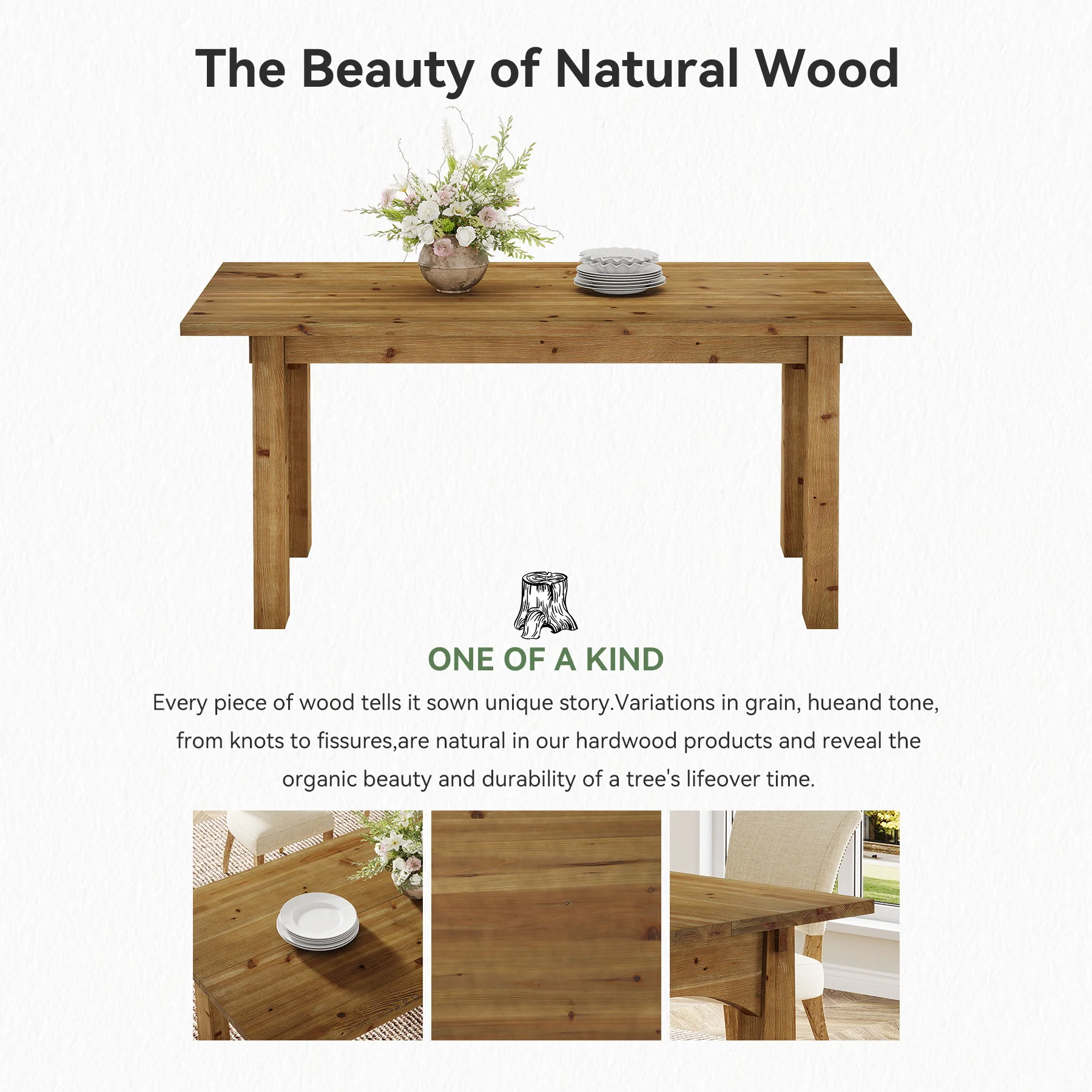 Solid Wood Dining Table, 63" Rectangular Kitchen Table for 4-6 People - Image 8