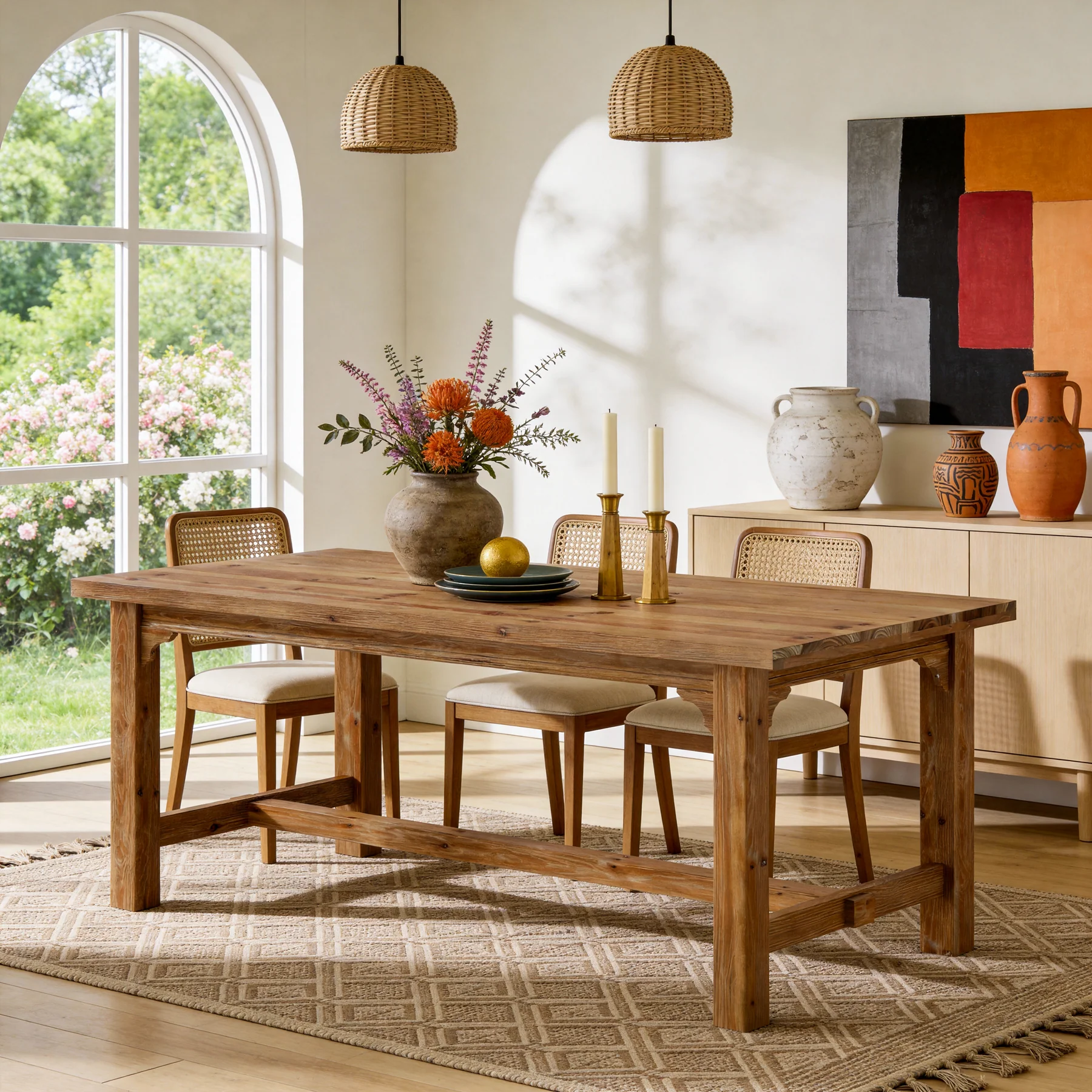 Solid Wood Dining Table, 63" Rectangular Kitchen Table with Foot Bar - Image 3