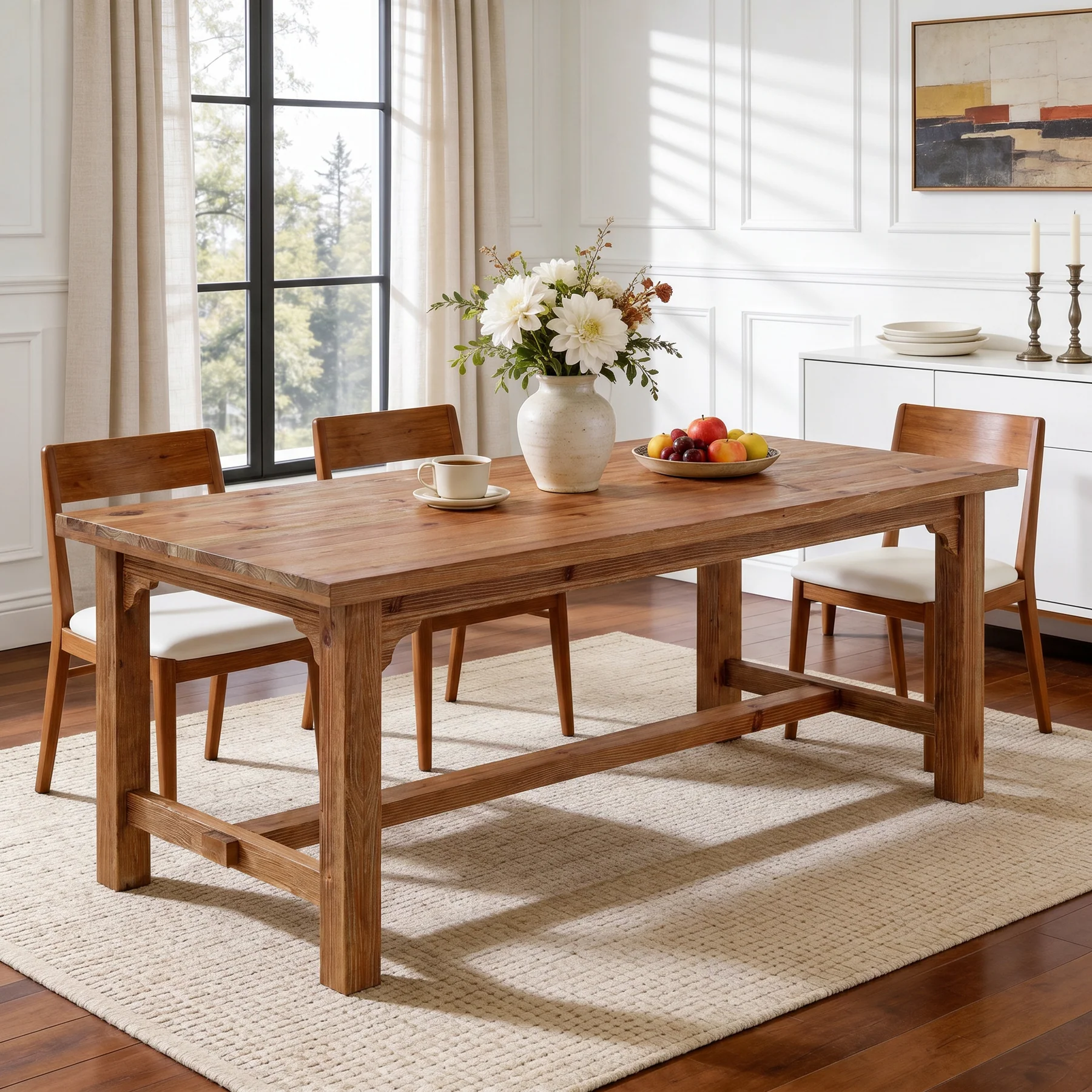 Solid Wood Dining Table, 63" Rectangular Kitchen Table with Foot Bar - Image 9