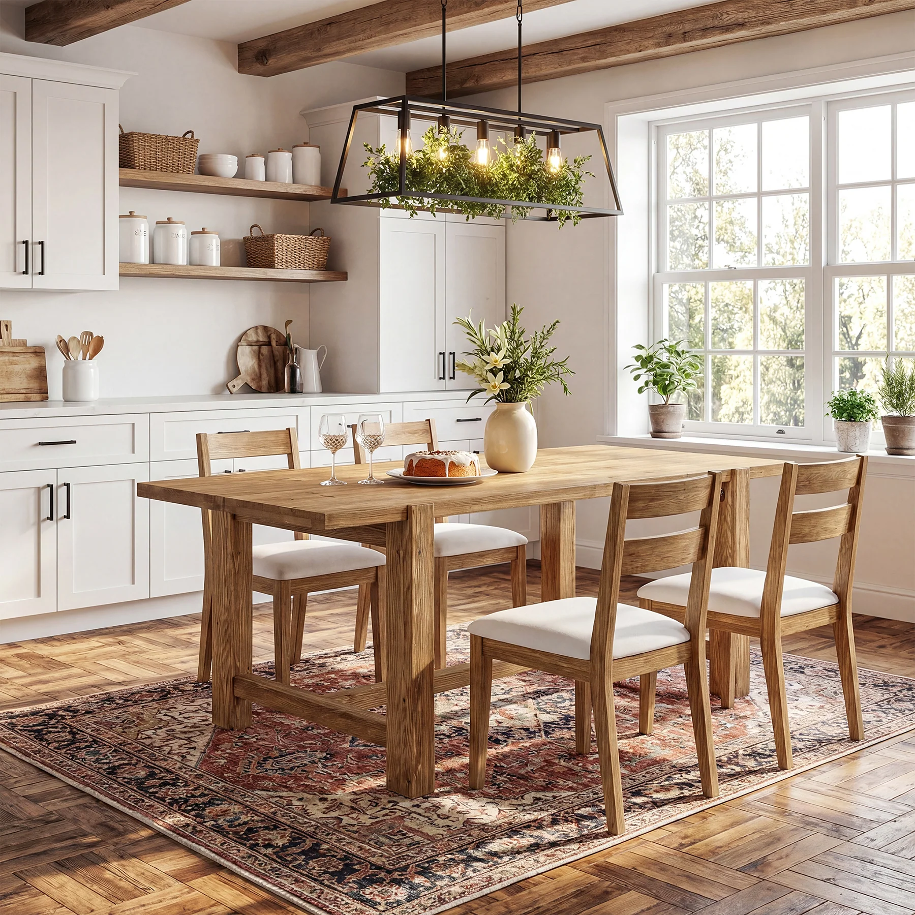 63 Inch Solid Wood Dining Table, Farmhouse Rectangular Table for Kitchen Dining Room 4-6 People - Image 3