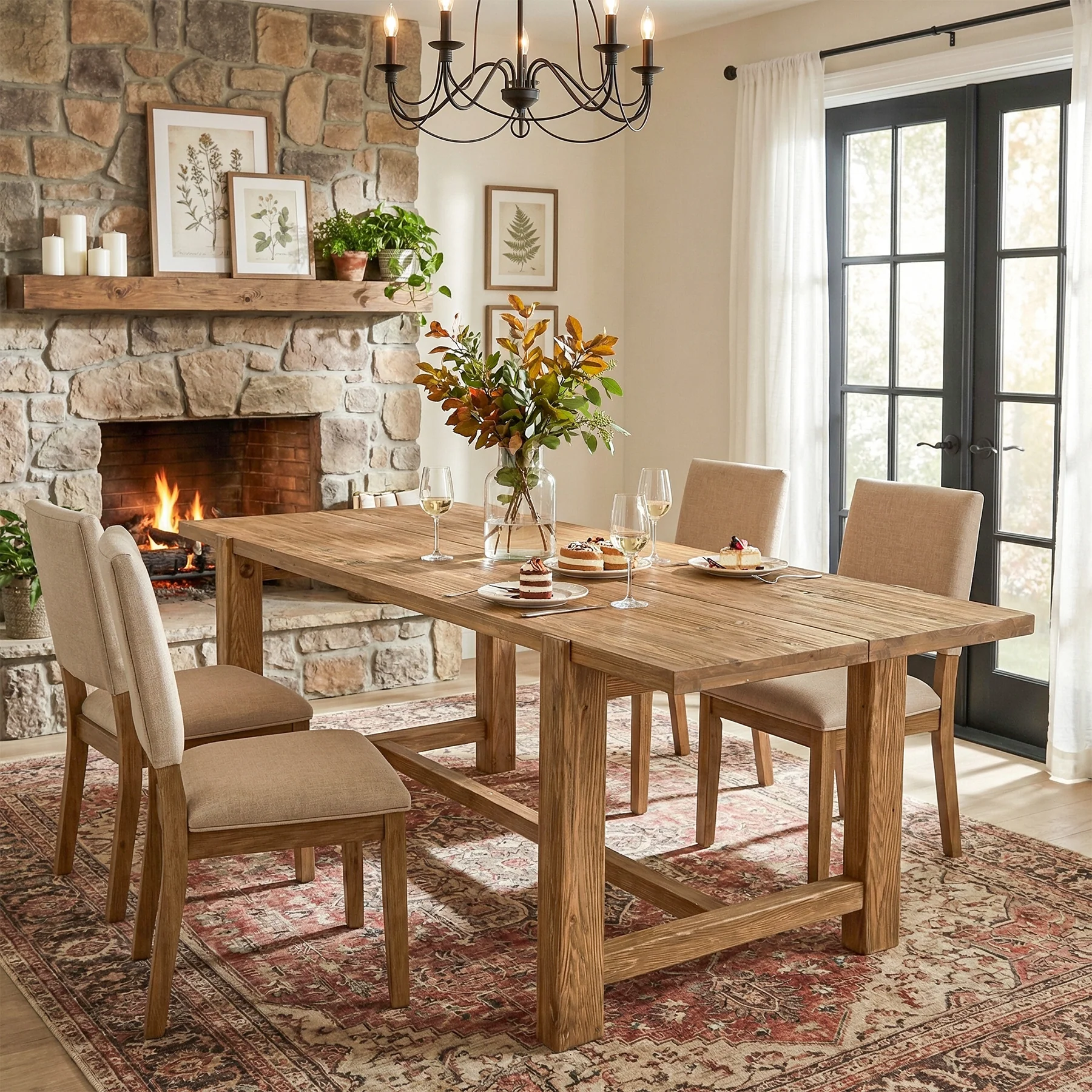 63 Inch Solid Wood Dining Table, Farmhouse Rectangular Table for Kitchen Dining Room 4-6 People - Image 4