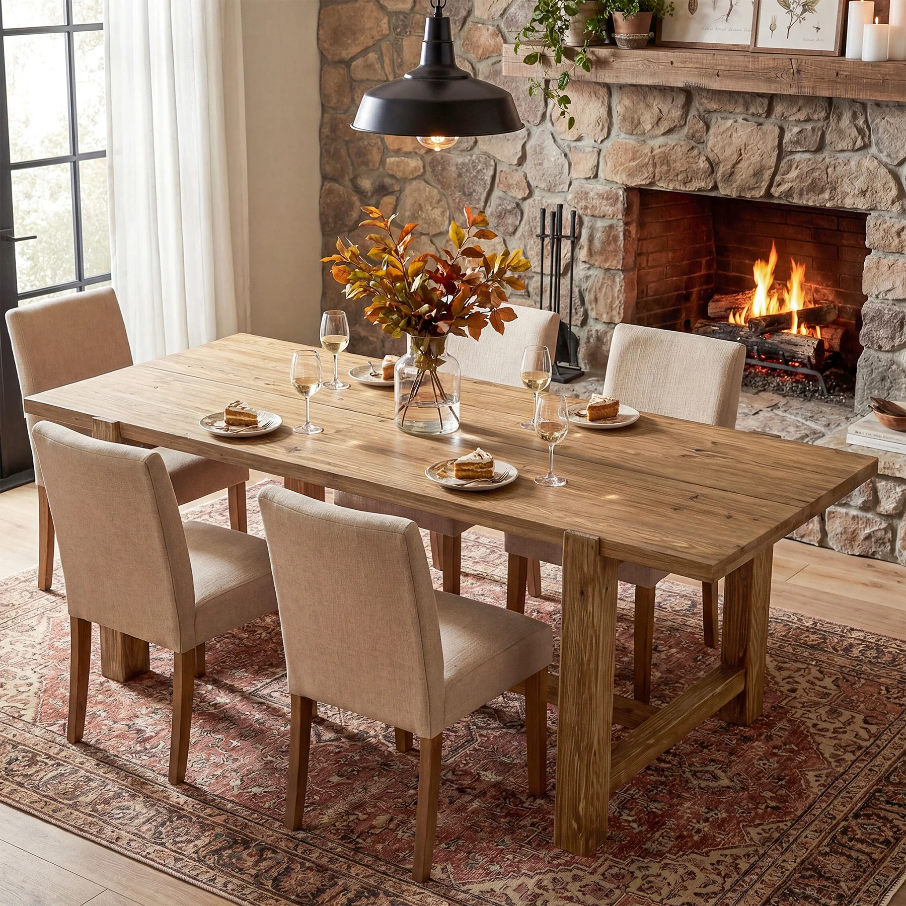 63 Inch Solid Wood Dining Table, Farmhouse Rectangular Table for Kitchen Dining Room 4-6 People - Image 5