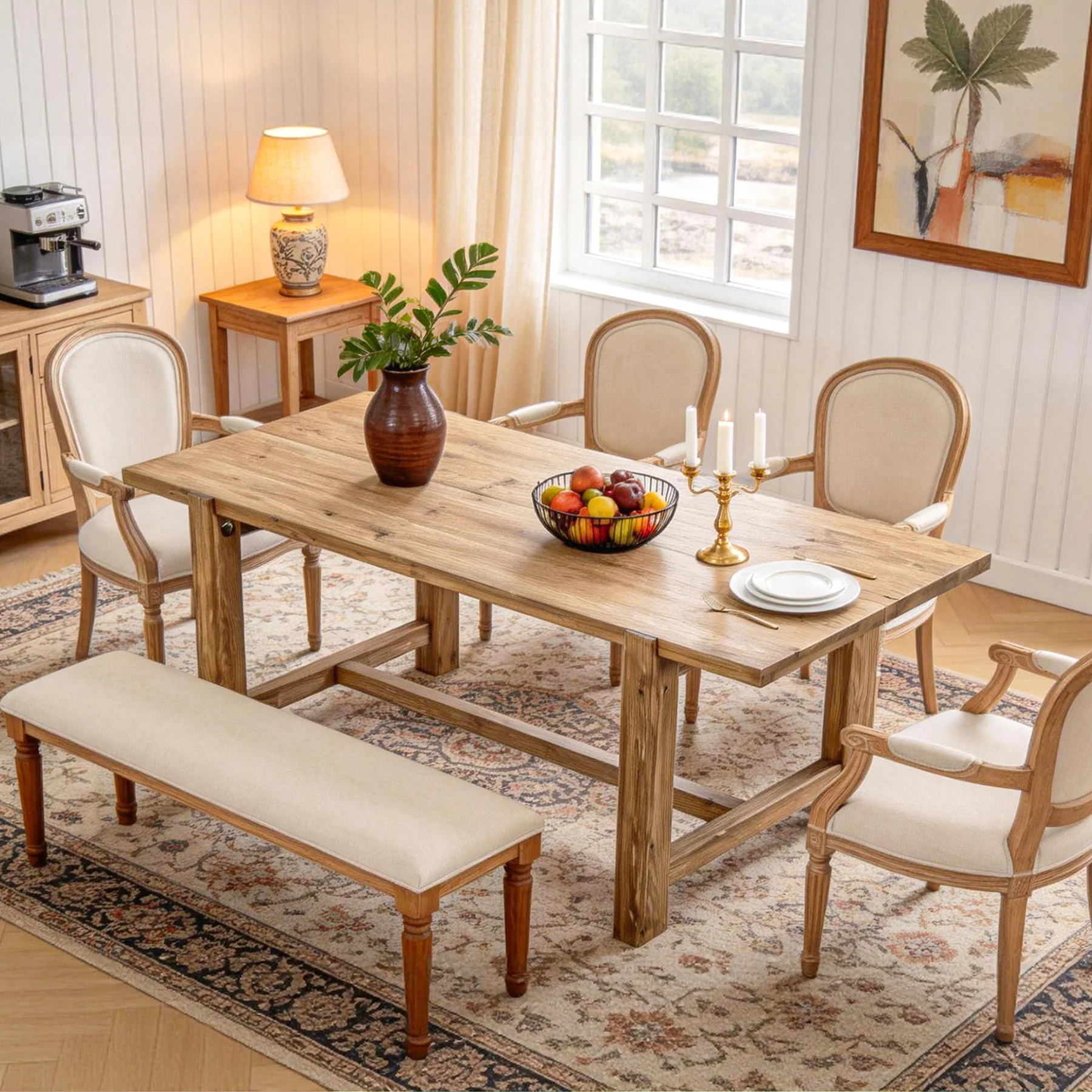 63 Inch Solid Wood Dining Table, Farmhouse Rectangular Table for Kitchen Dining Room 4-6 People - Image 6