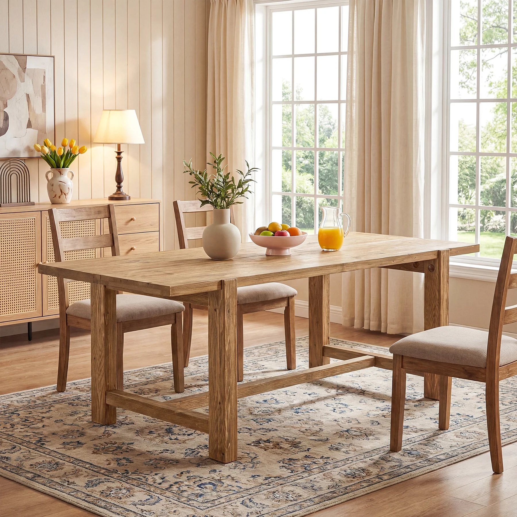 63 Inch Solid Wood Dining Table, Farmhouse Rectangular Table for Kitchen Dining Room 4-6 People - Image 7