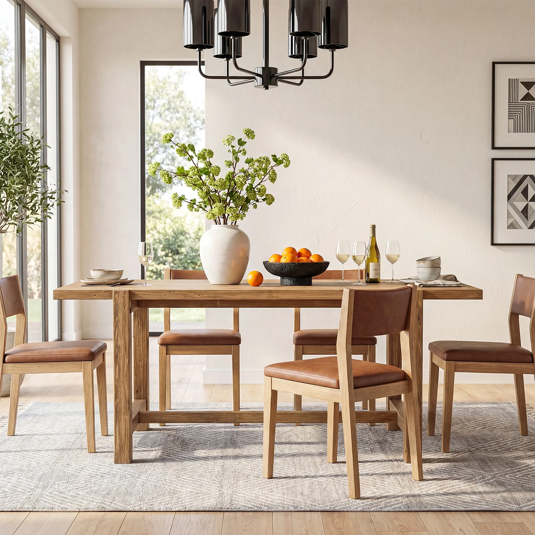 63 Inch Solid Wood Dining Table, Farmhouse Rectangular Table for Kitchen Dining Room 4-6 People - Image 8