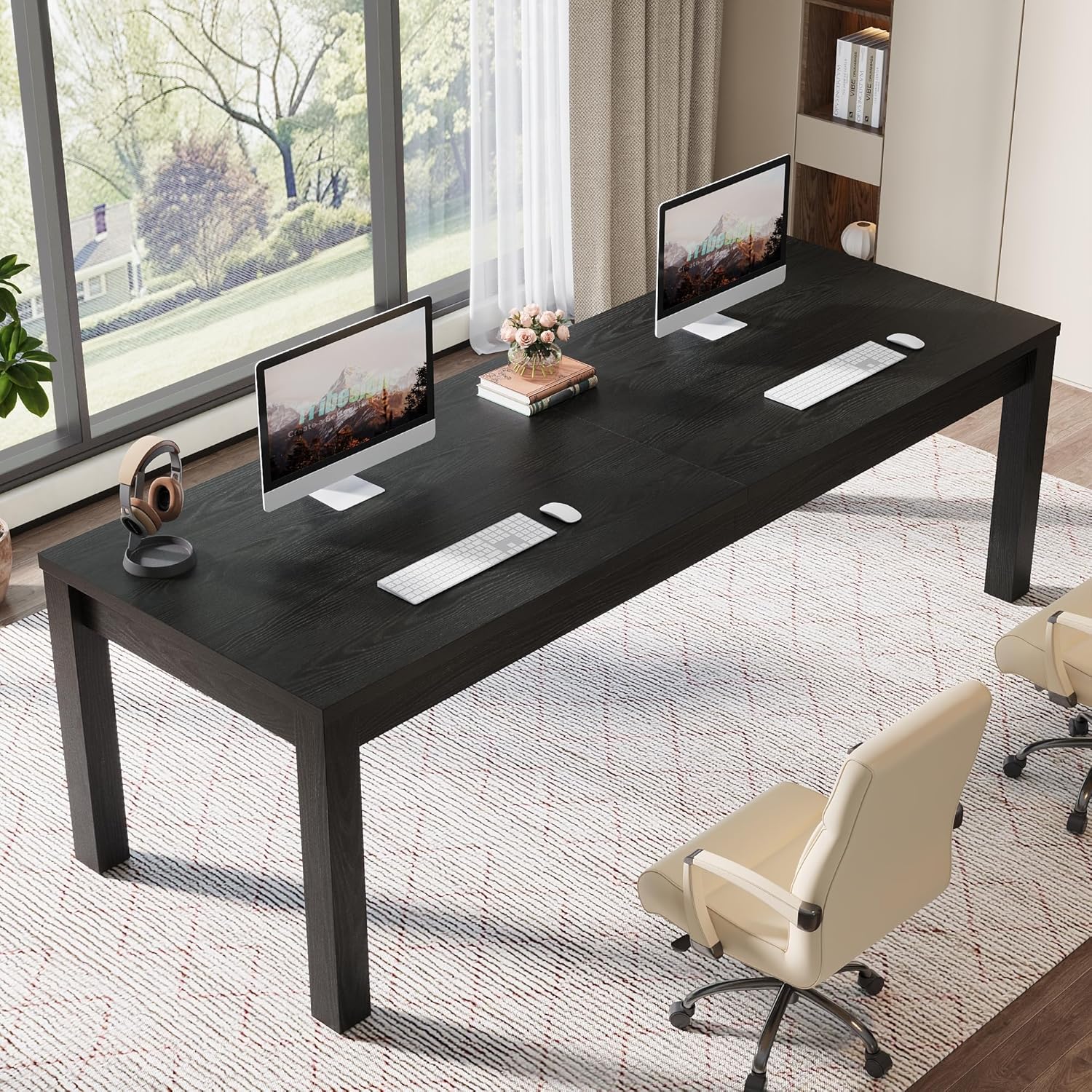 Solid Wood 2-Person Desk, 78.7" Double Computer Table Workstation - Image 10