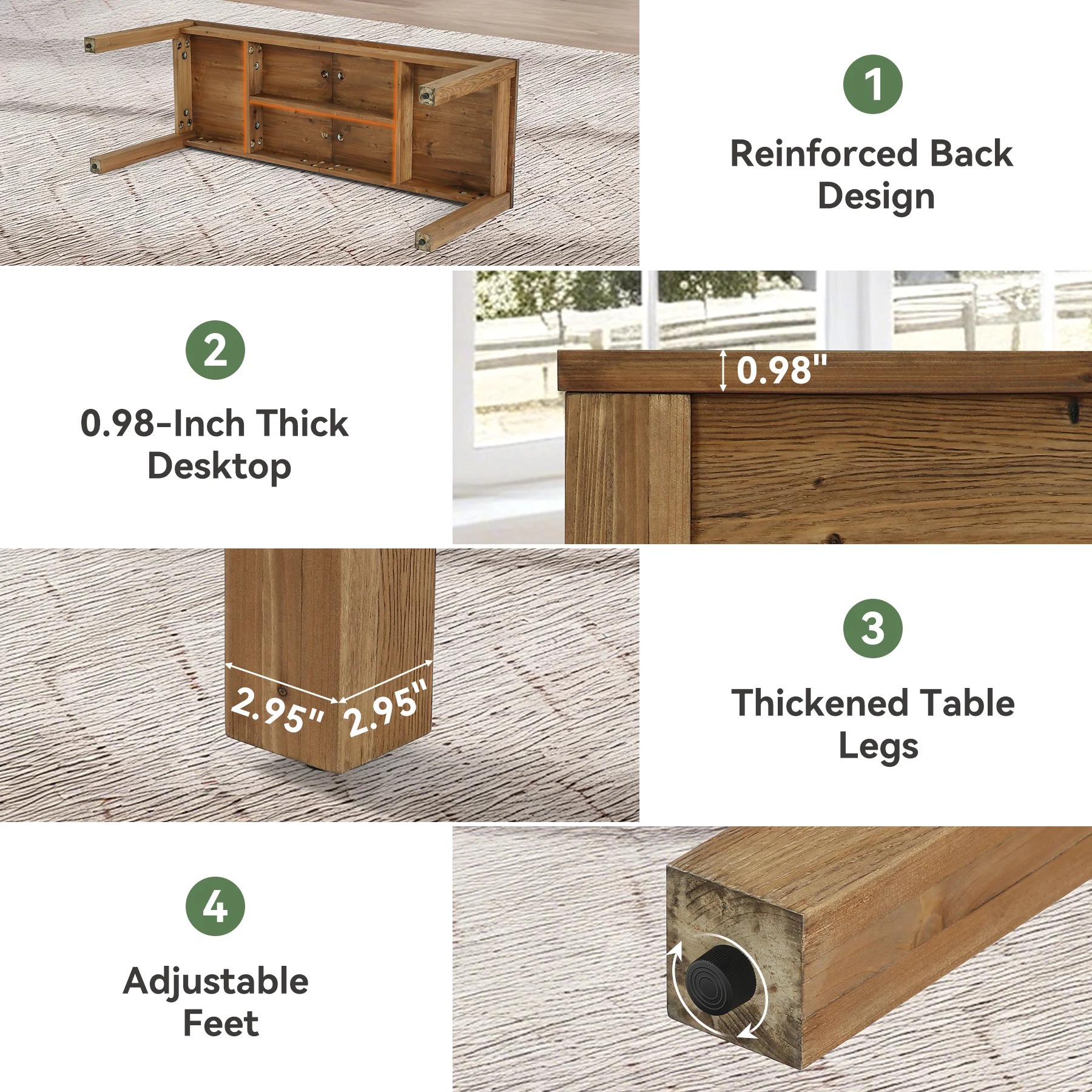 Solid Wood 2-Person Desk, 78.7" Double Computer Table Workstation - Image 7