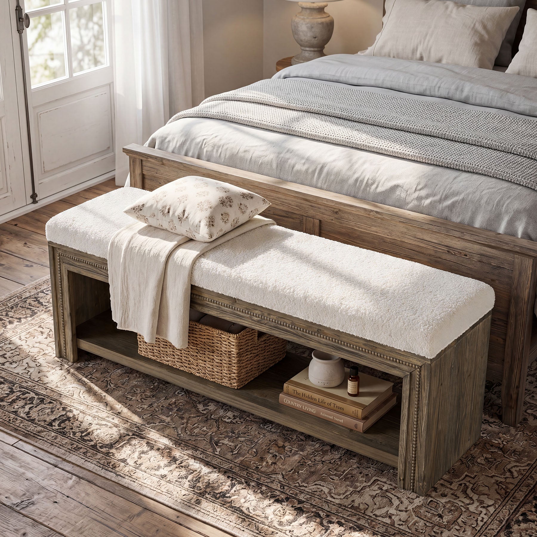 Solid Wood End of Bed Bench, 55.12" Upholstered Bed Bench with Storage for Bedroom - Image 4