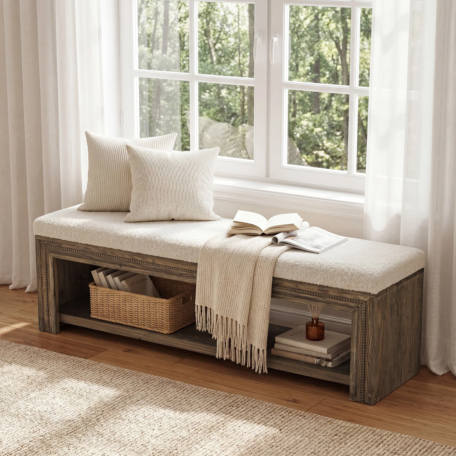 Solid Wood End of Bed Bench, 55.12" Upholstered Bed Bench with Storage for Bedroom - Image 6