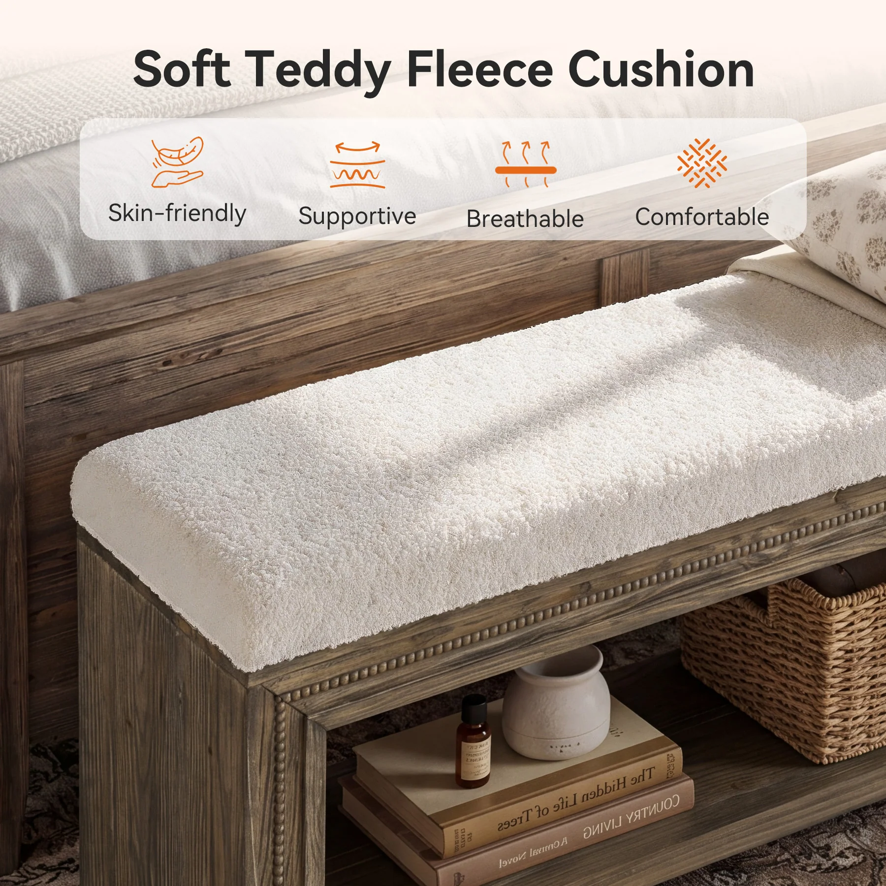 Solid Wood End of Bed Bench, 55.12" Upholstered Bed Bench with Storage for Bedroom - Image 8