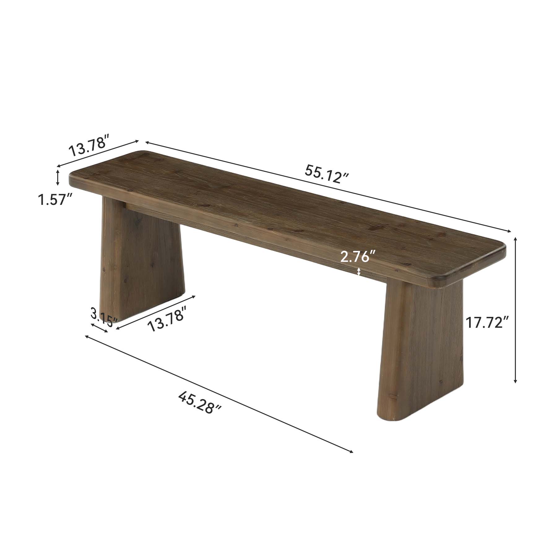 55" Entryway Bench, Solid Wood End of Bed Bench Dining Bench - Image 2