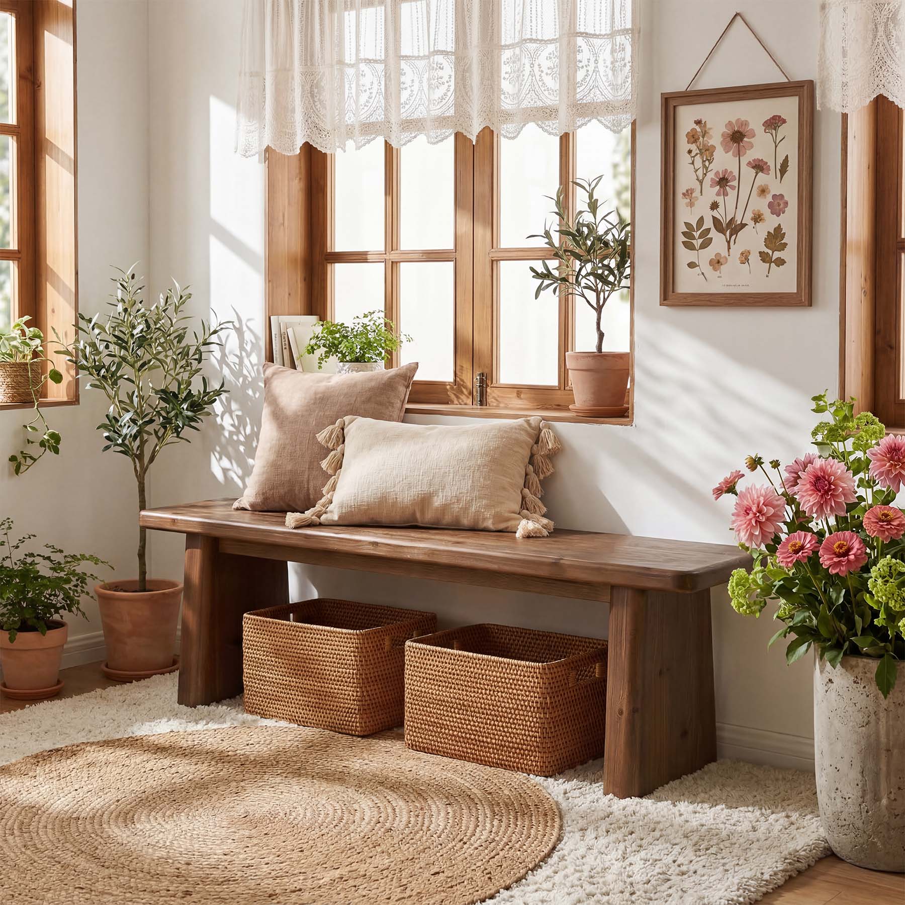 55" Entryway Bench, Solid Wood End of Bed Bench Dining Bench - Image 4