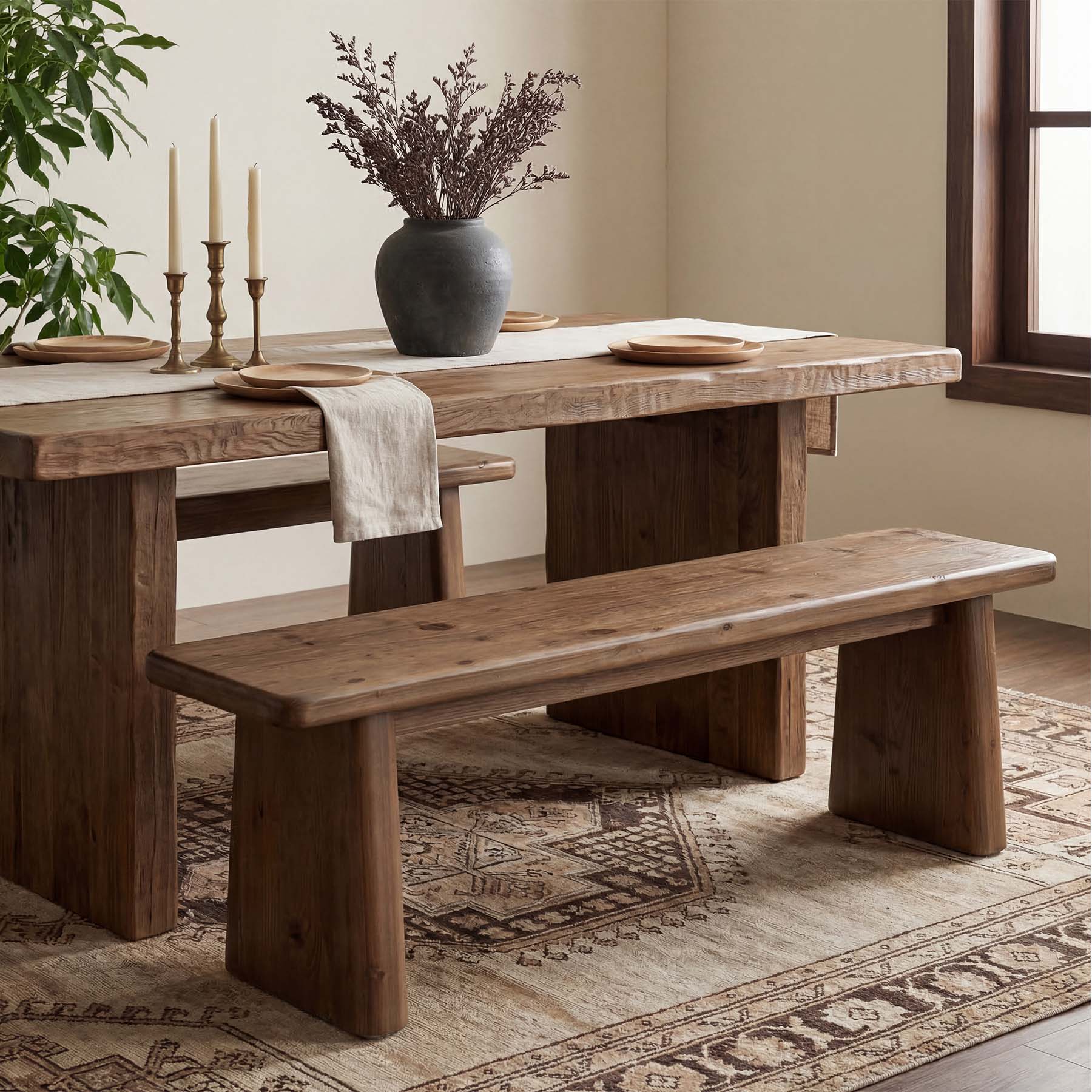 55" Entryway Bench, Solid Wood End of Bed Bench Dining Bench - Image 6