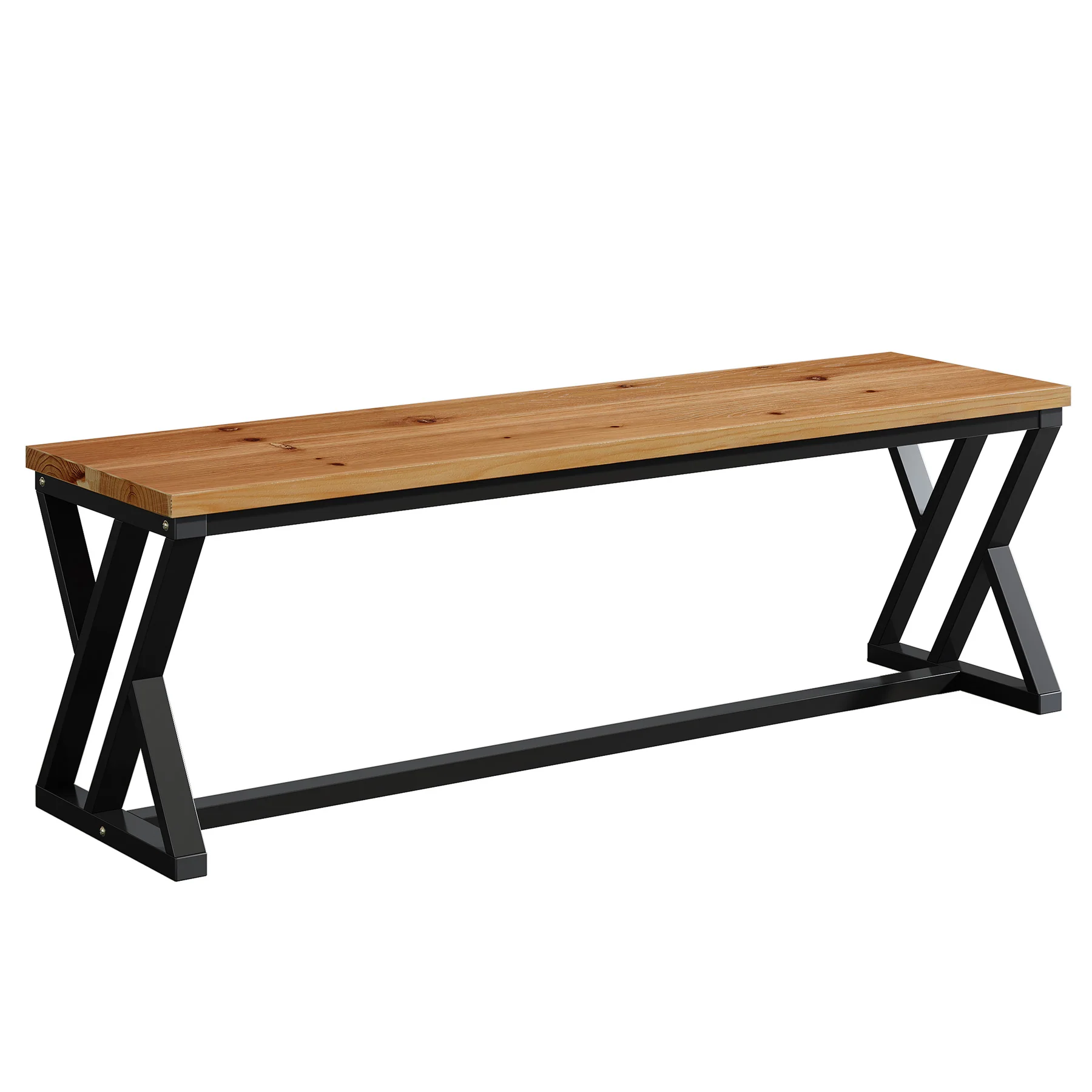 55" Long Entryway Bench, Solid Wood End of Bed Bench with Metal Legs - Image 10