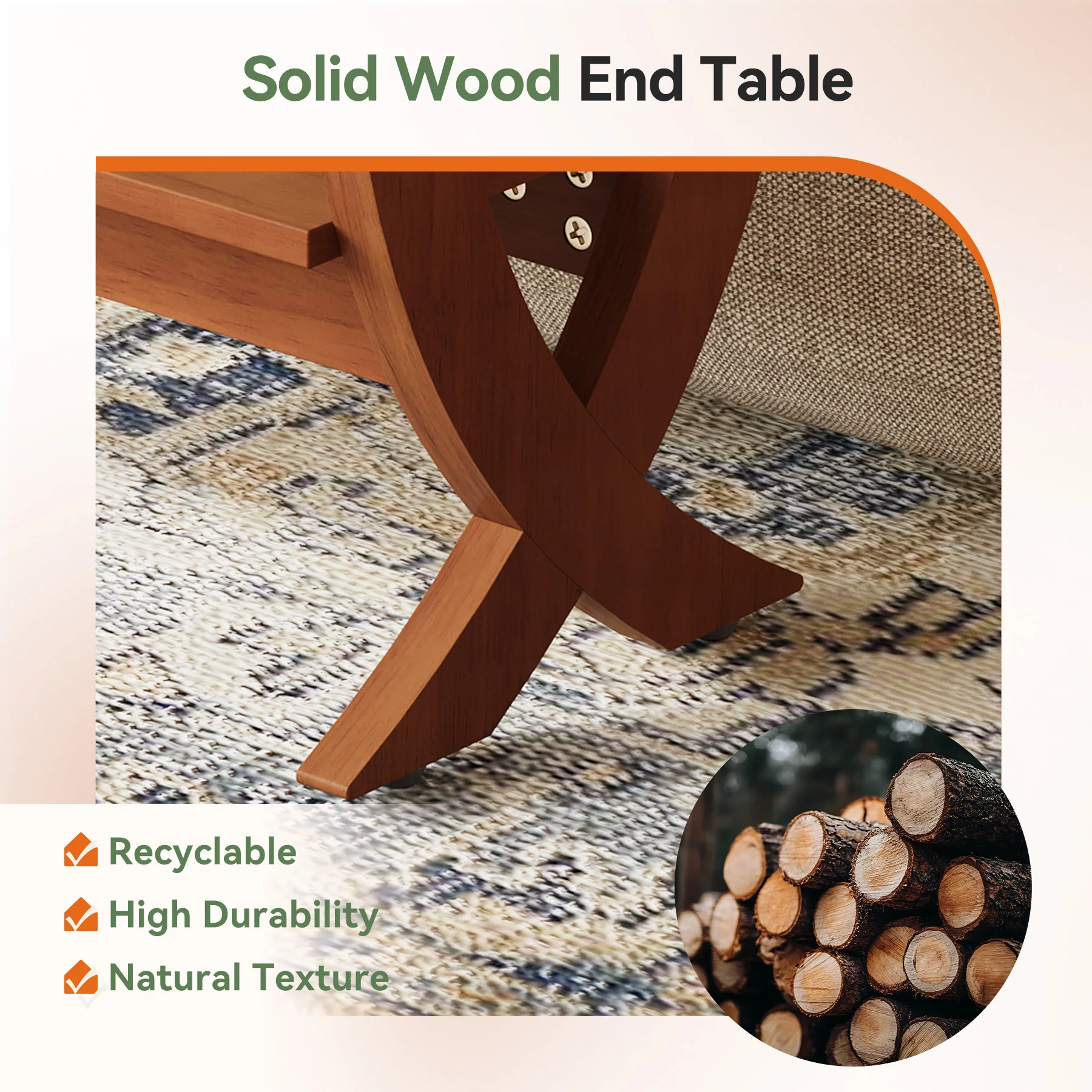 Solid Wood End Table, 2-Tier Couch Side Table with Arched Legs - Image 6