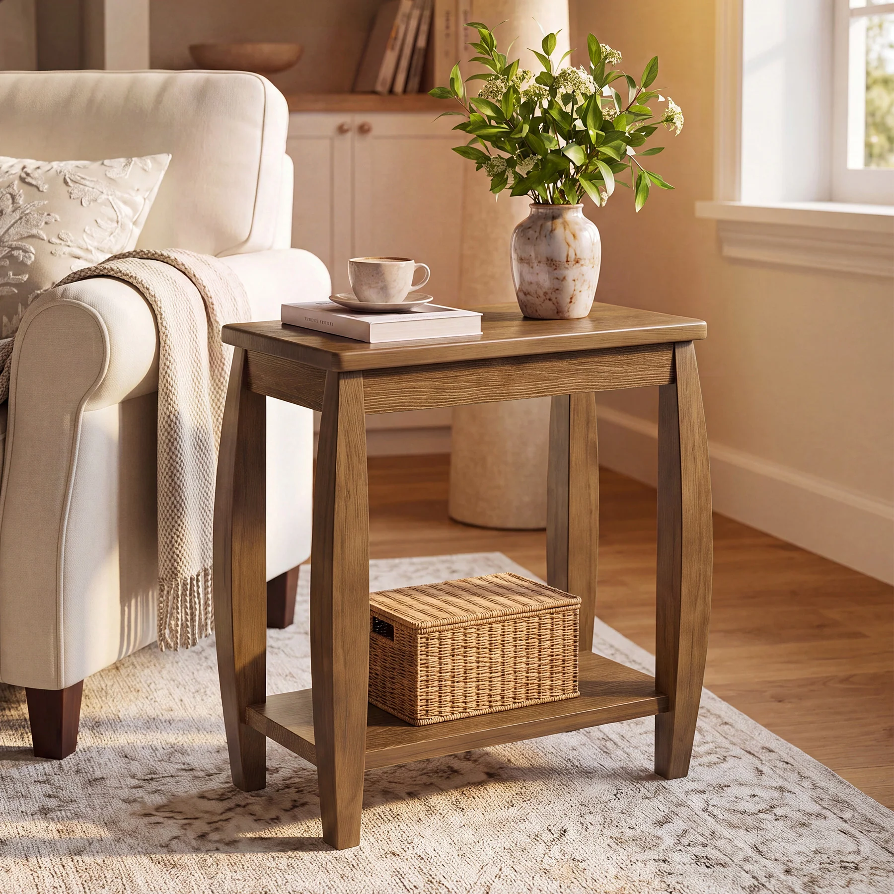 23.62" Solid Wood End Table, 2-Tier Narrow Side Table for Living Room, Small Places - Image 3