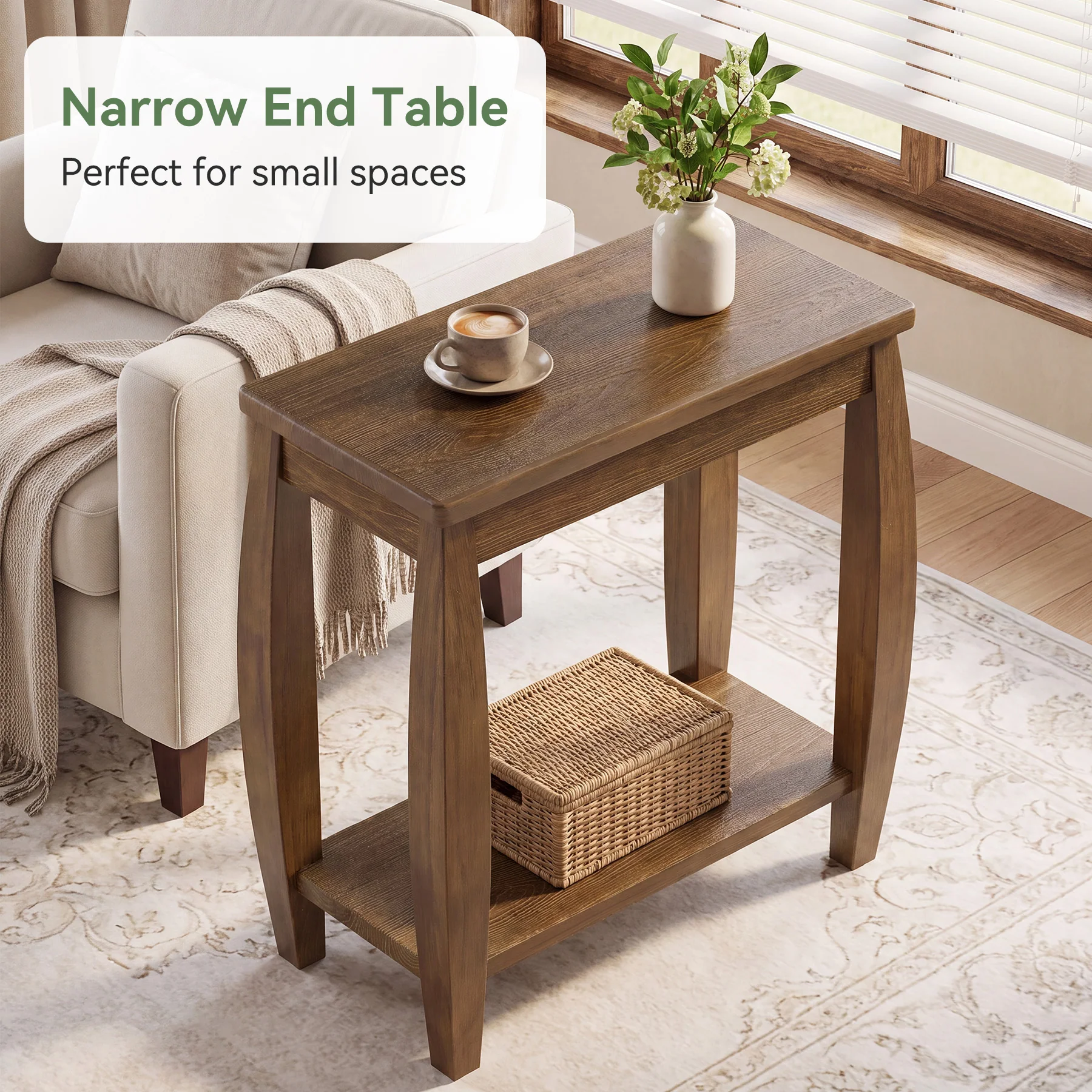 23.62" Solid Wood End Table, 2-Tier Narrow Side Table for Living Room, Small Places - Image 6