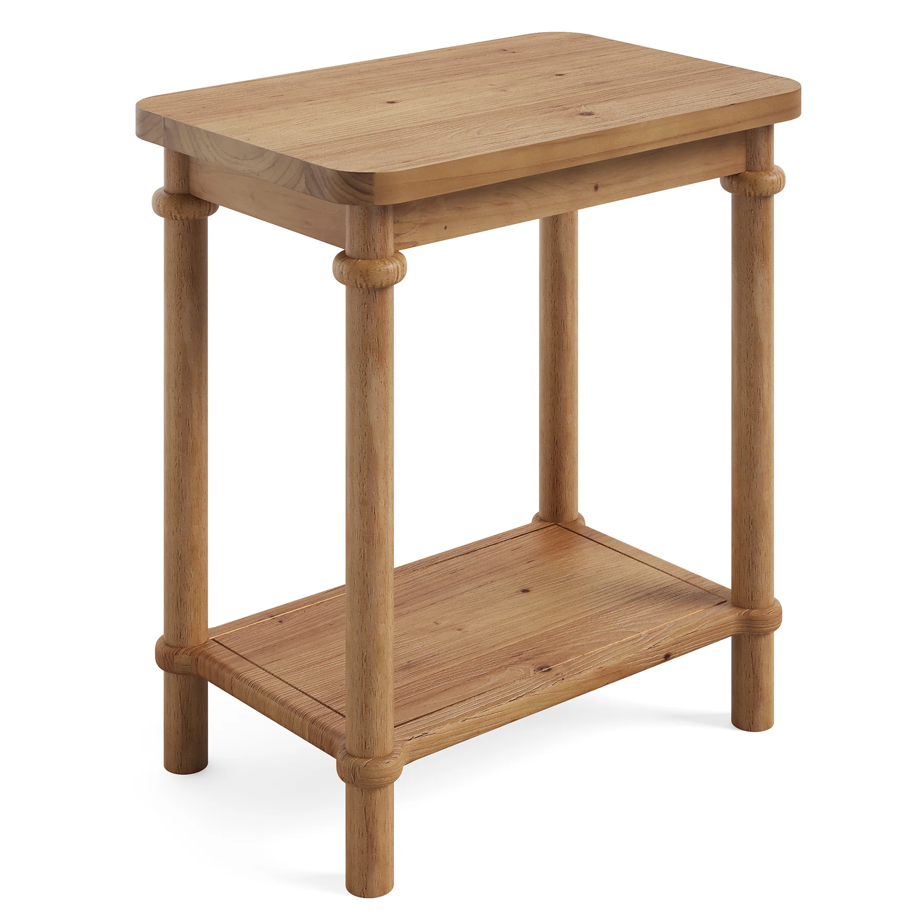 Solid Wood End Table, 2-Tier Oval Side Table with Storage Shelves - Image 7